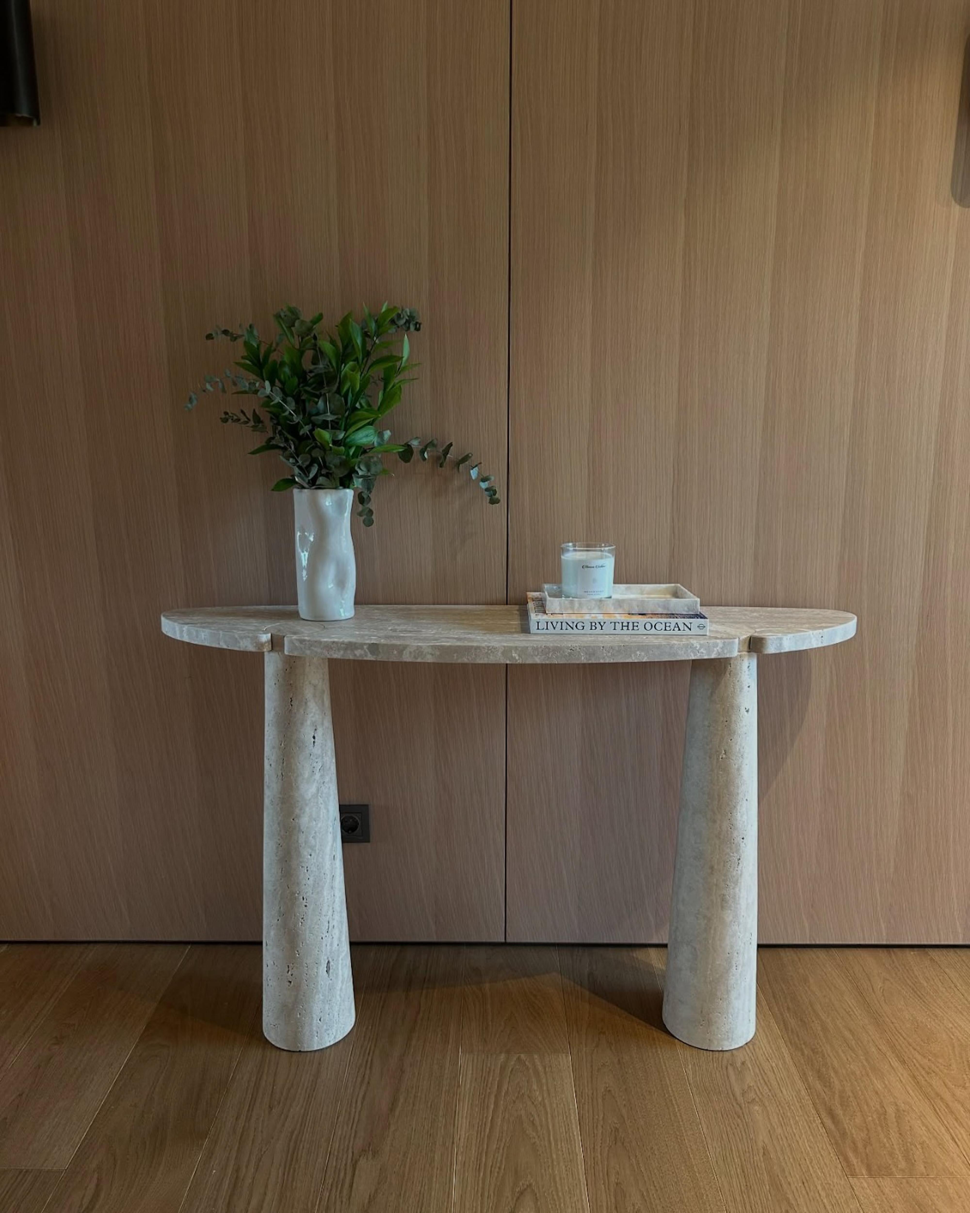 Arts and Crafts Travertine Console Table - Marble Entryway Table - Italian Travertine Console For Sale