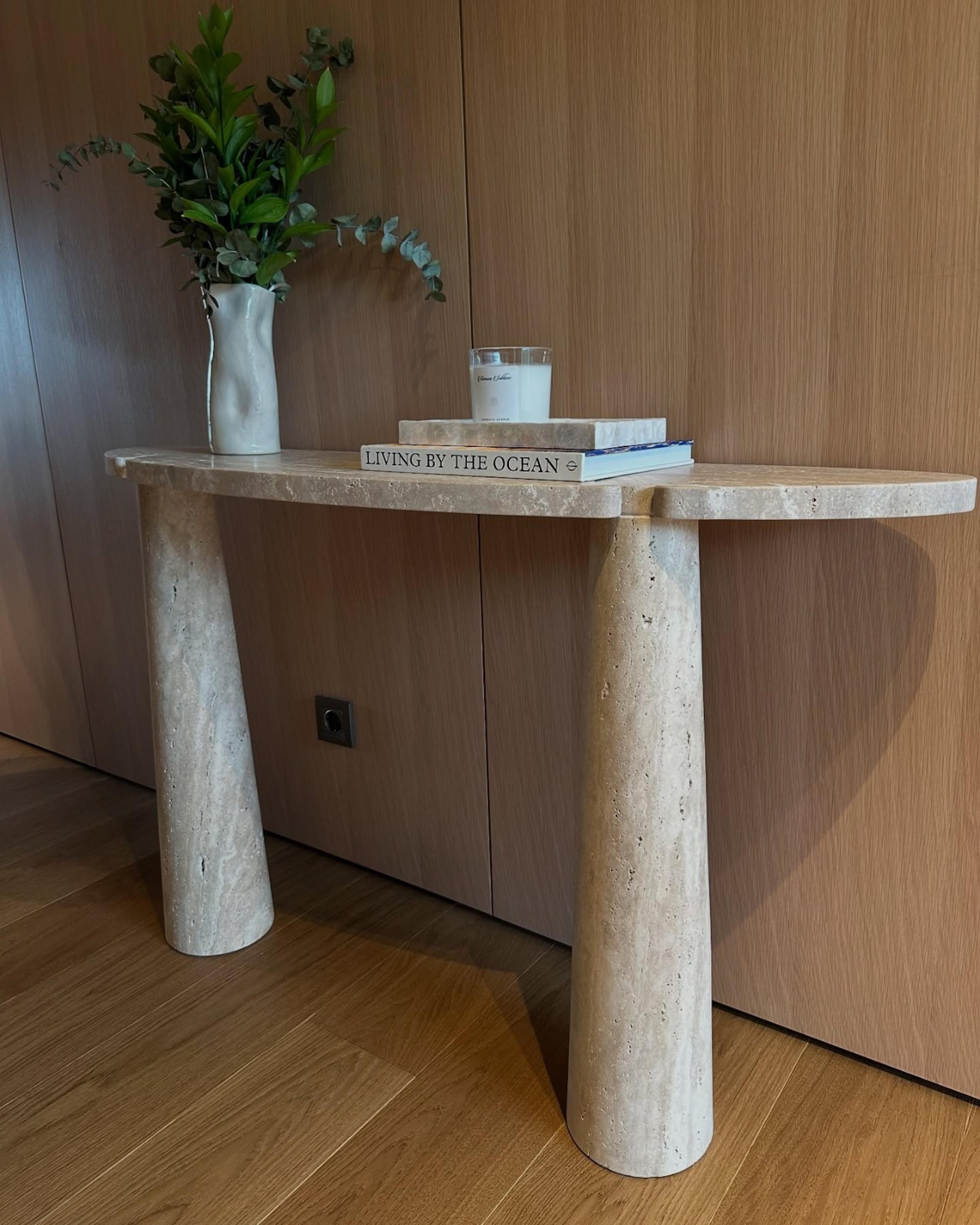 Carved Travertine Console Table - Marble Entryway Table - Italian Travertine Console For Sale