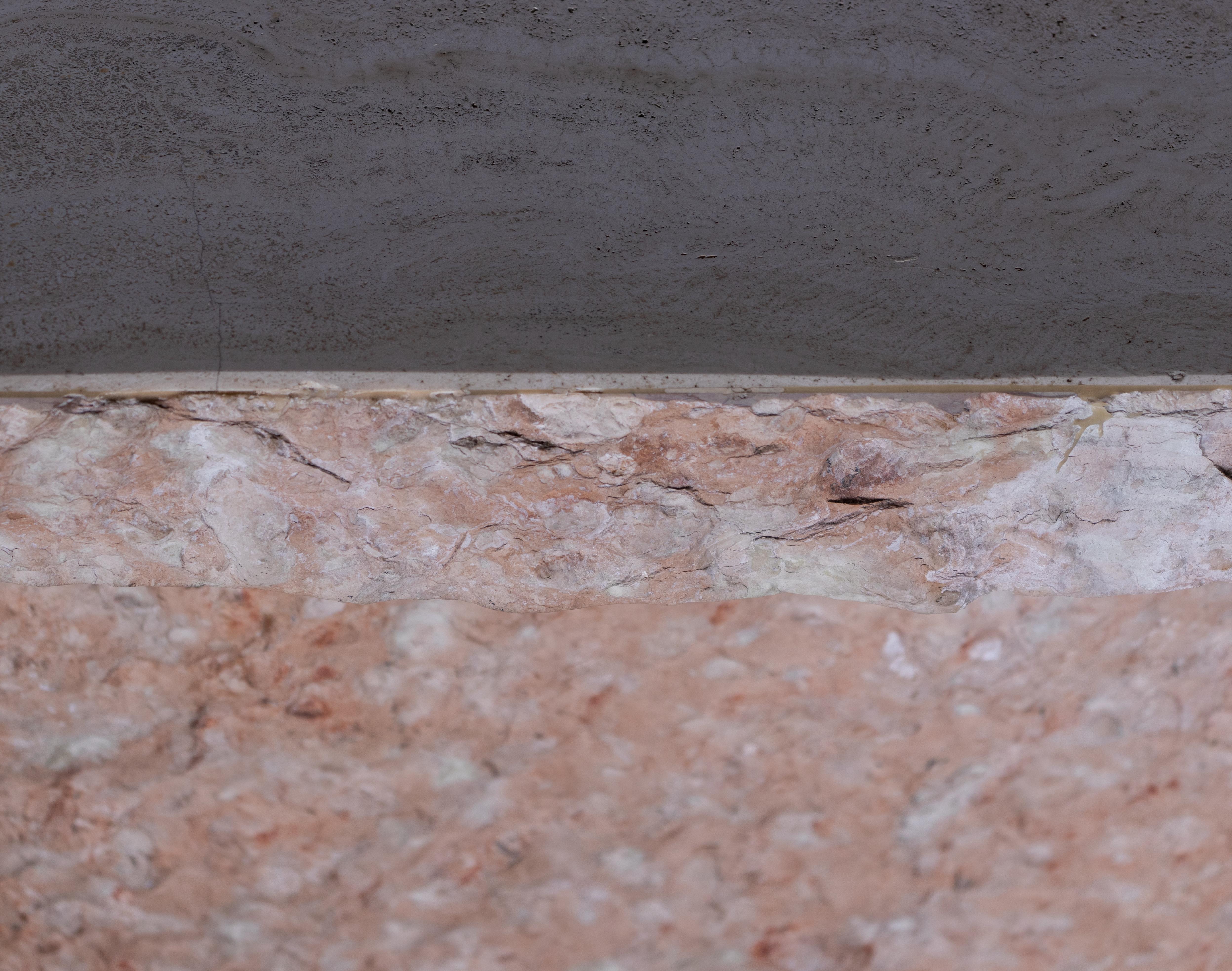 Travertine Console with Chipped Edge and Base In Good Condition In Dallas, TX