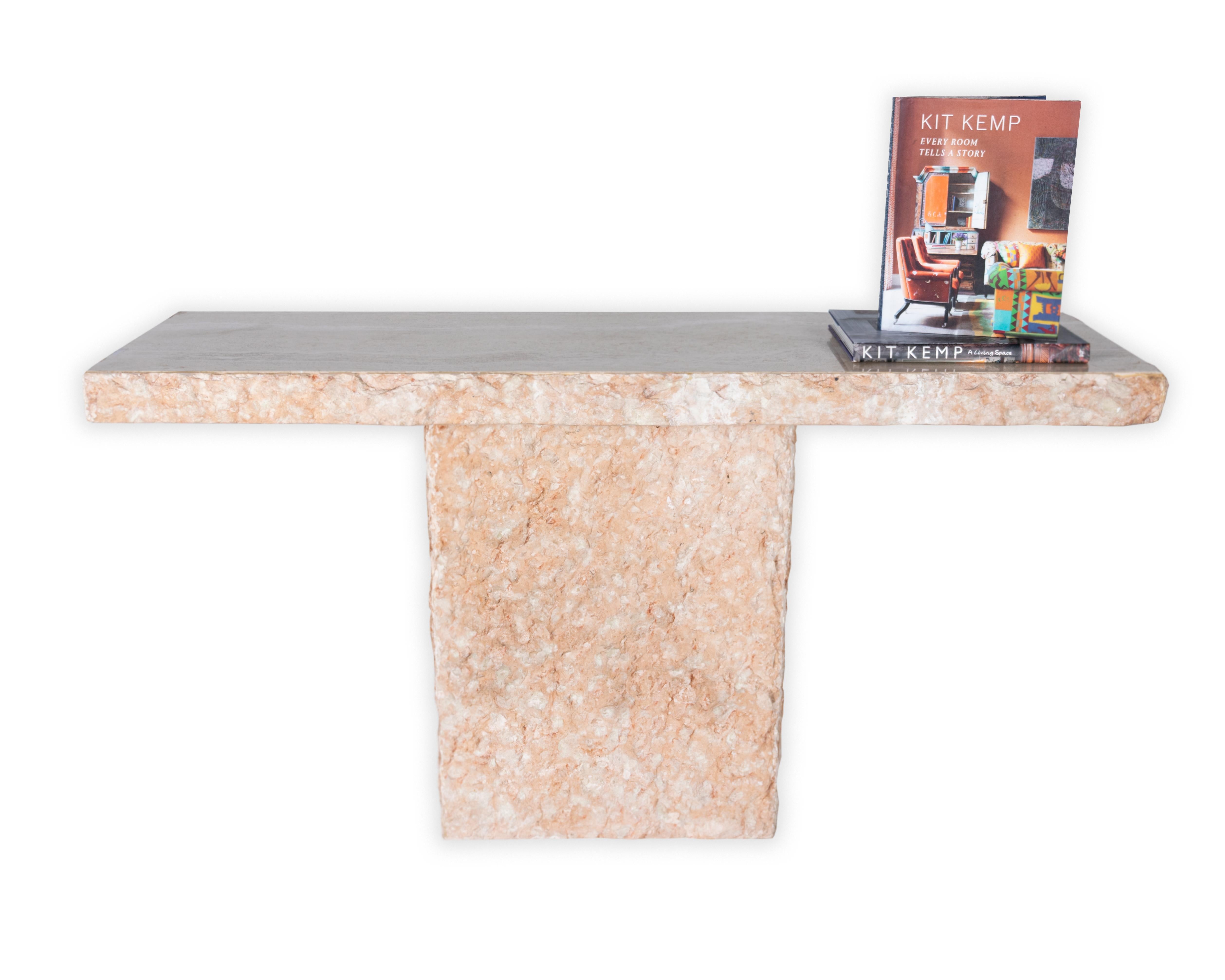 Travertine Console with Chipped Edge and Base 1