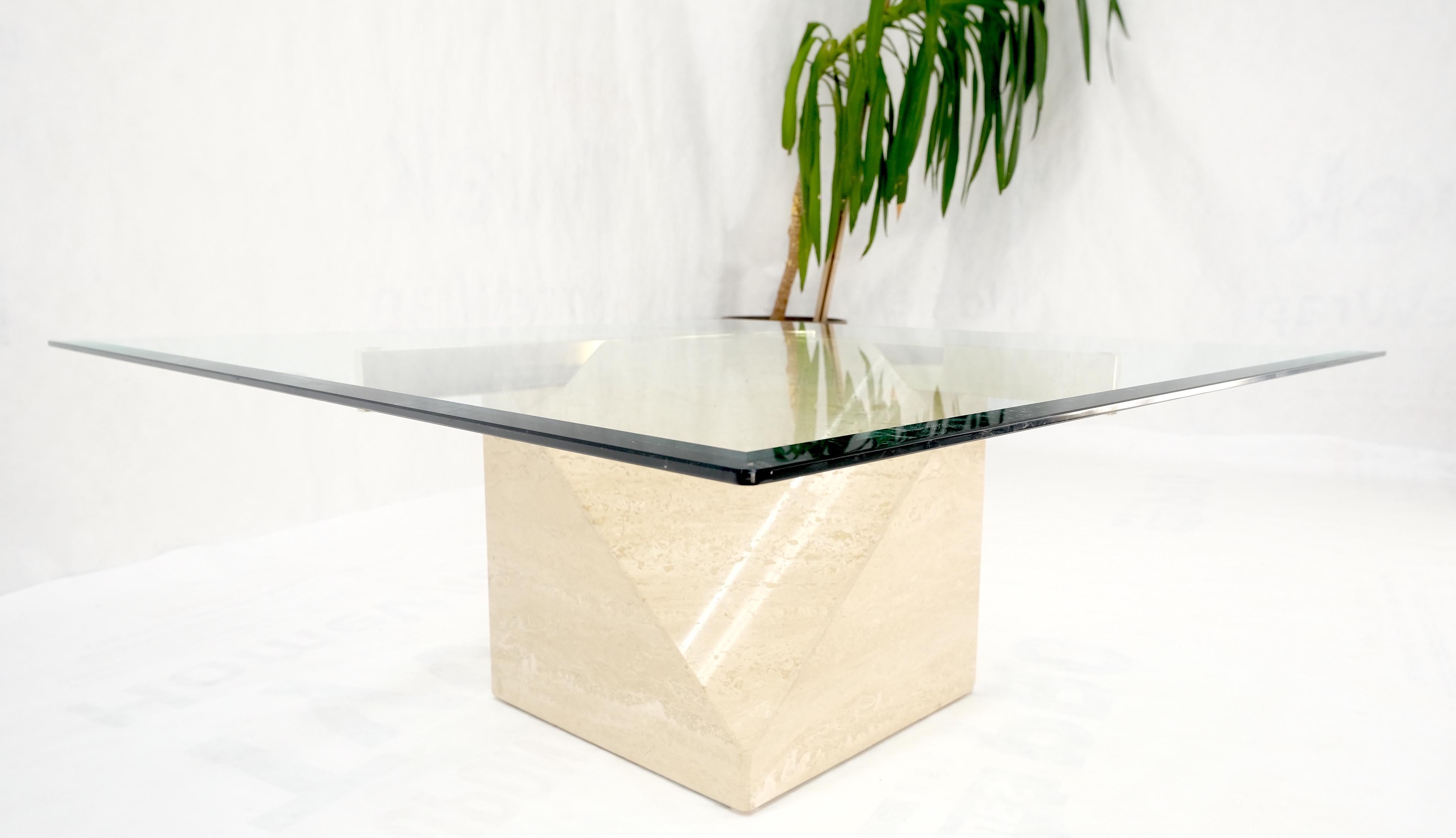 20th Century Travertine Cube Base Square Glass Top Italian Mid-Century Modern Coffee Table For Sale