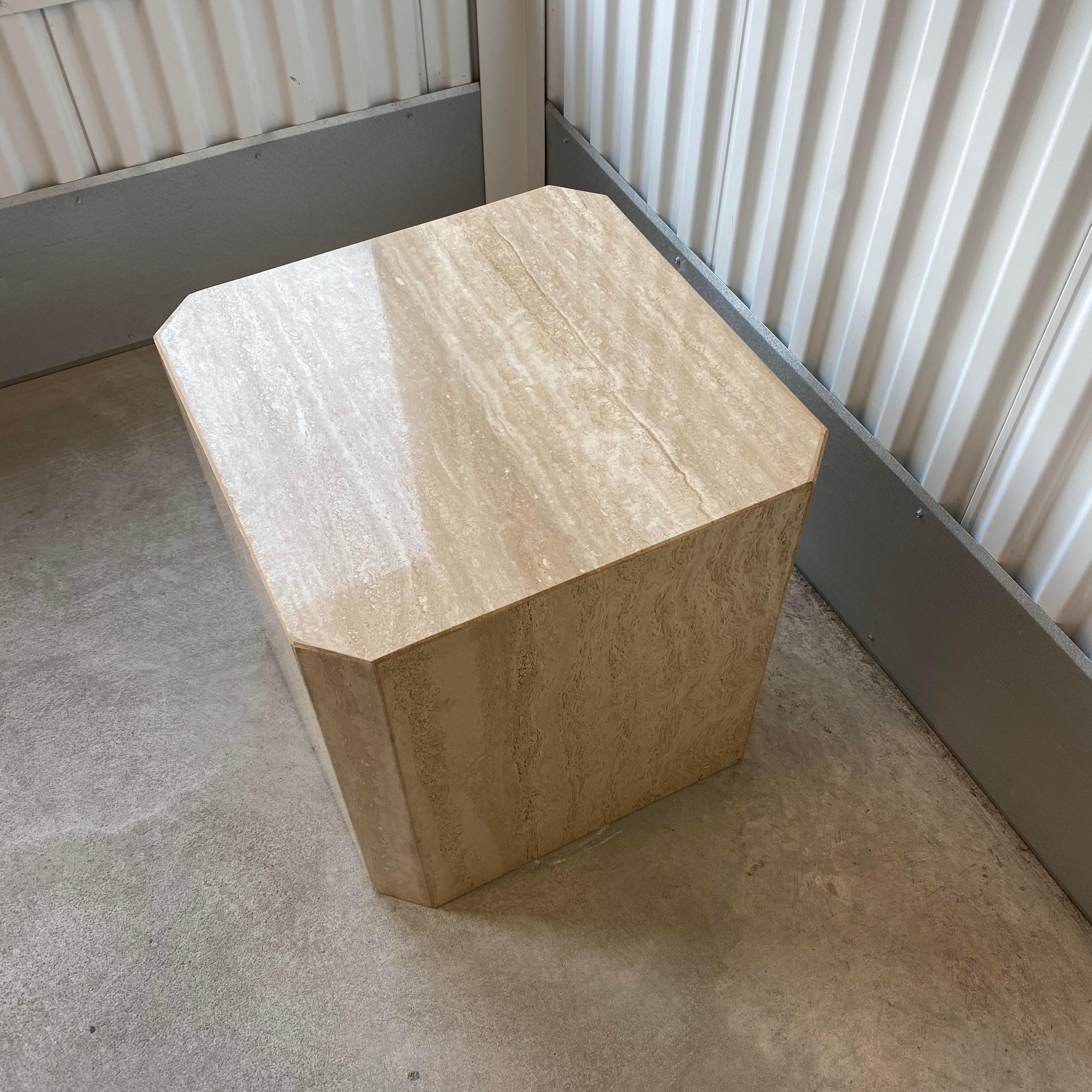 Post-Modern Travertine Cube Octagonal Side Table For Sale