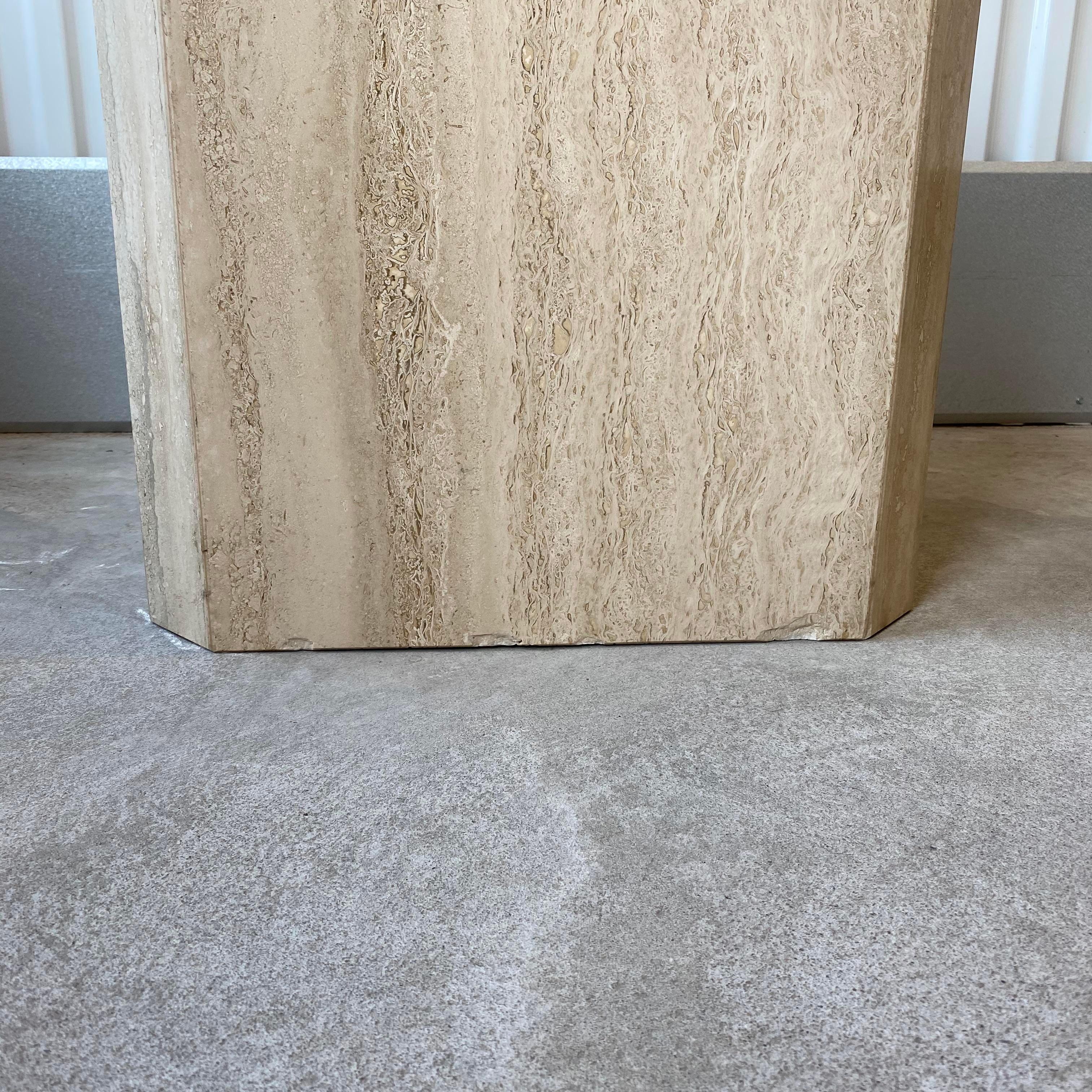 Unknown Travertine Cube Octagonal Side Table For Sale