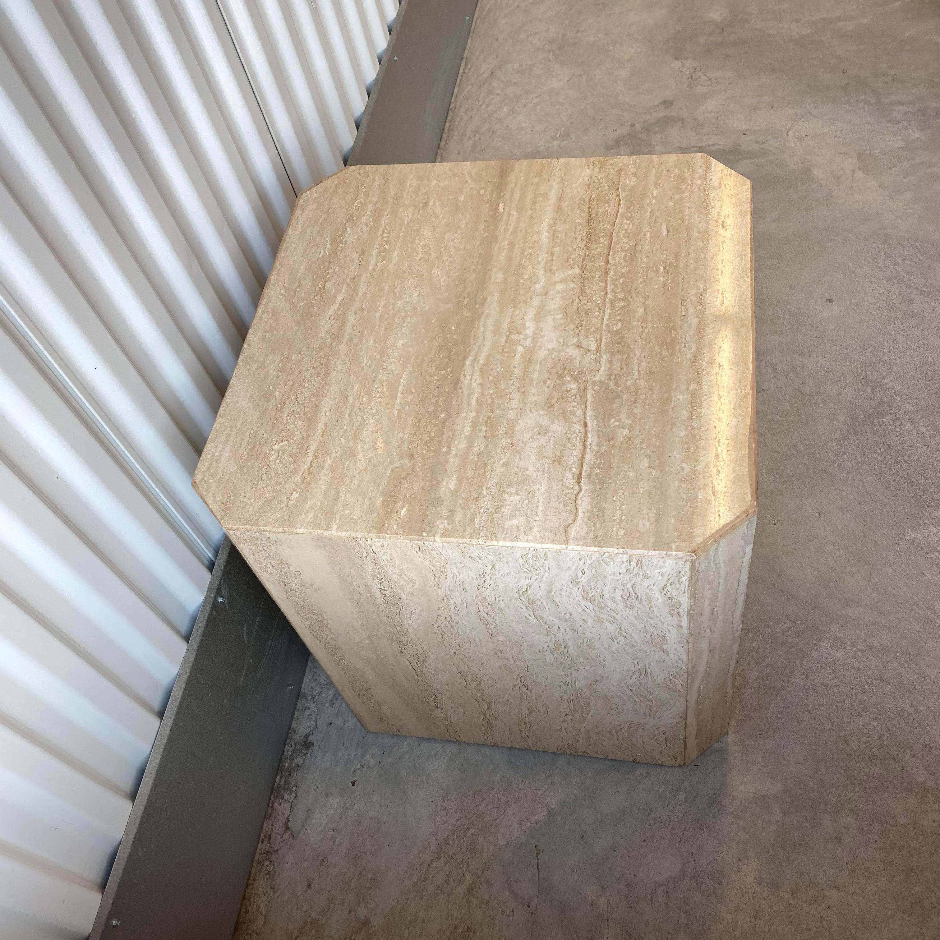 Travertine Cube Octagonal Side Table For Sale 1