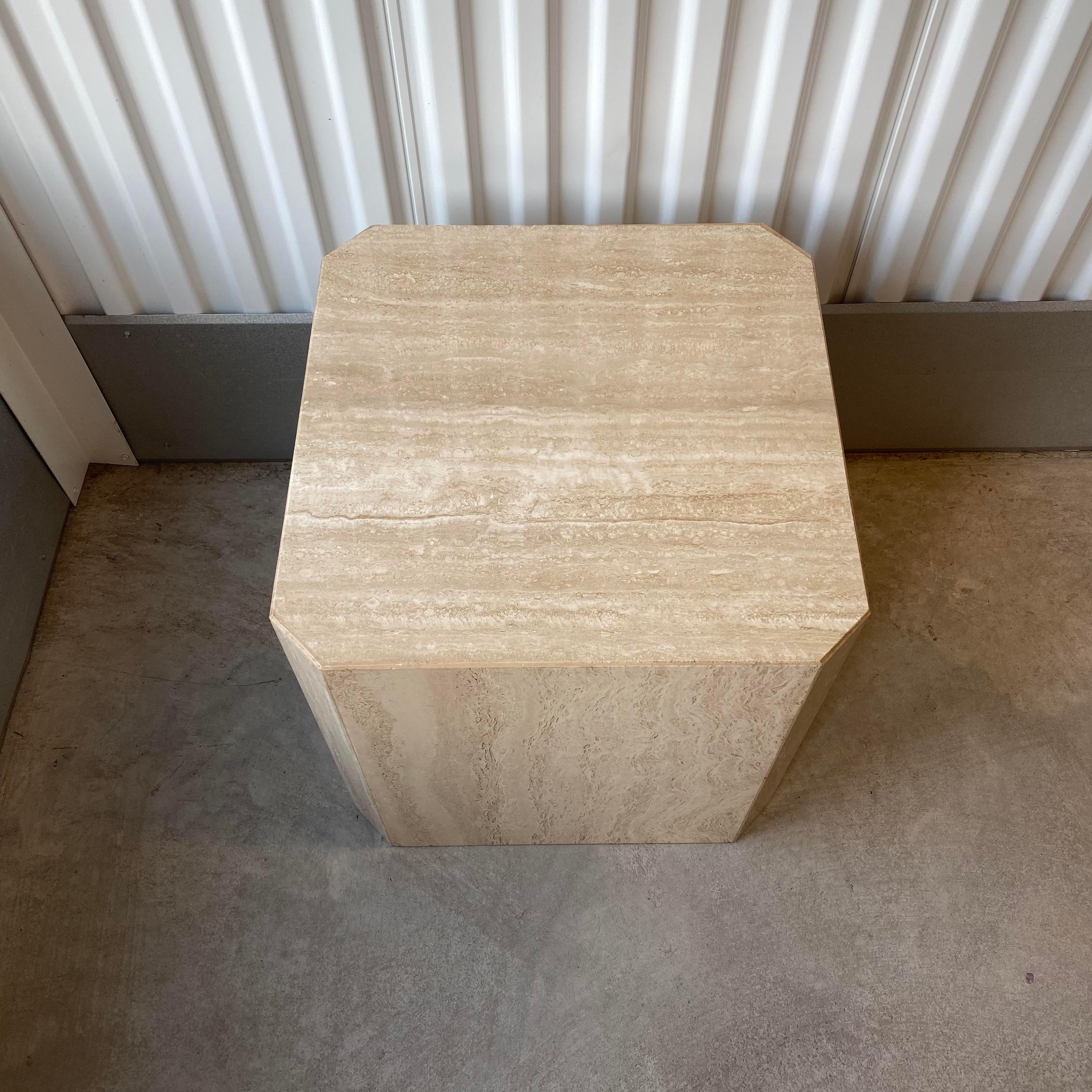 Travertine Cube Octagonal Side Table For Sale 2