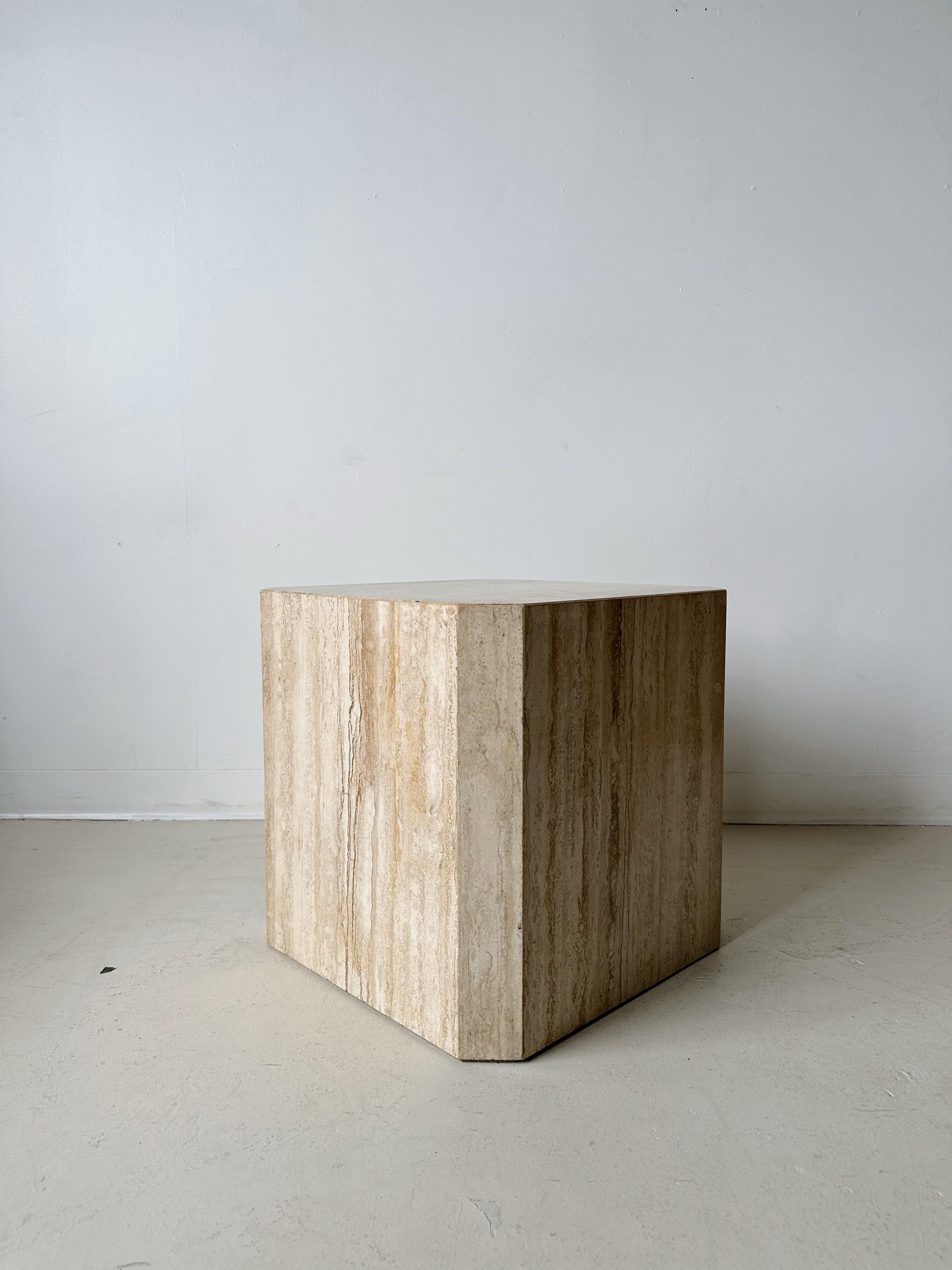 Modern Travertine Cube Side Table