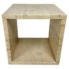 Travertine cube side table