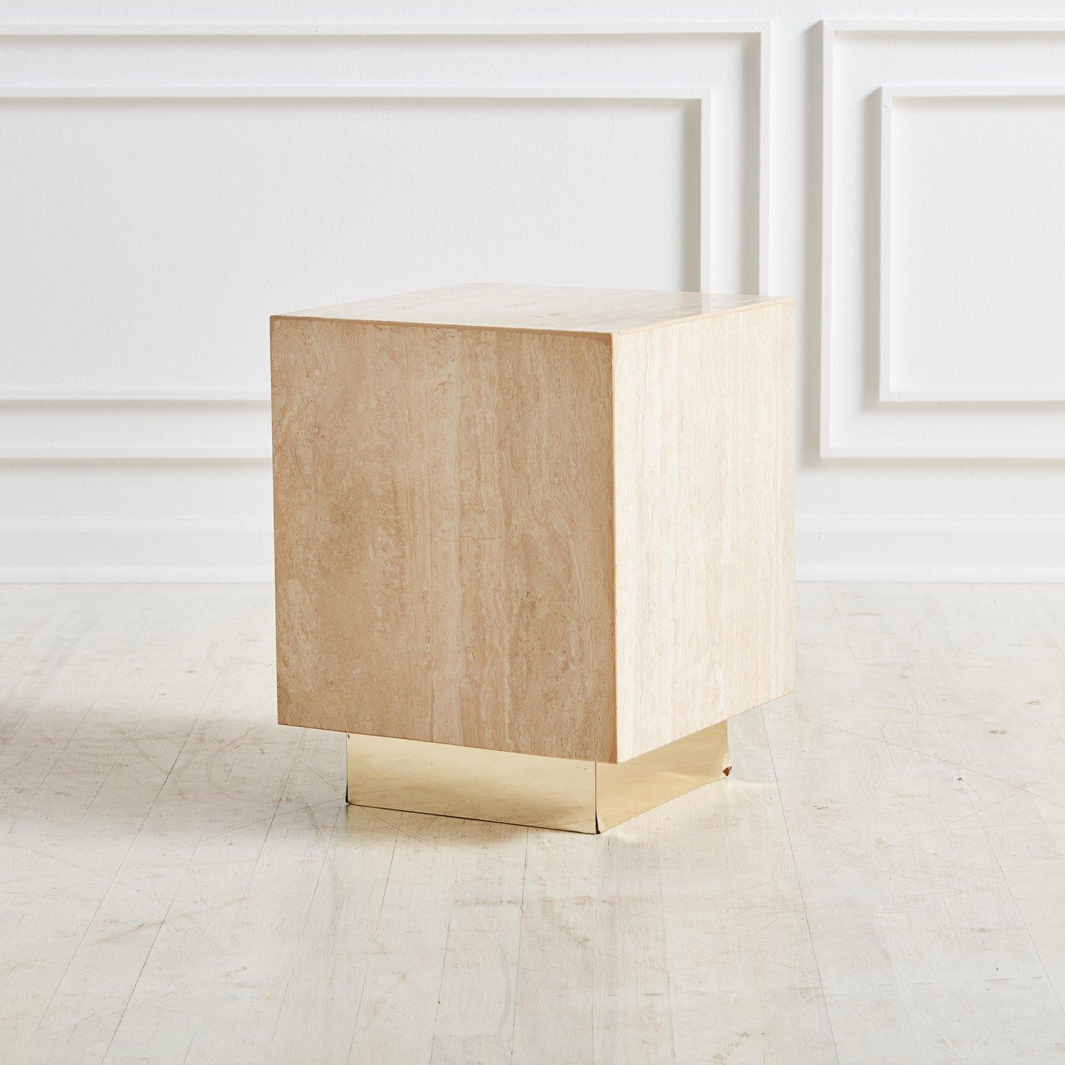 Unknown Travertine Cube Side Table with Optional Plinth Base, 1980s