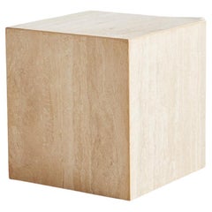 Vintage Travertine Cube Side Table with Optional Plinth Base, 1980s