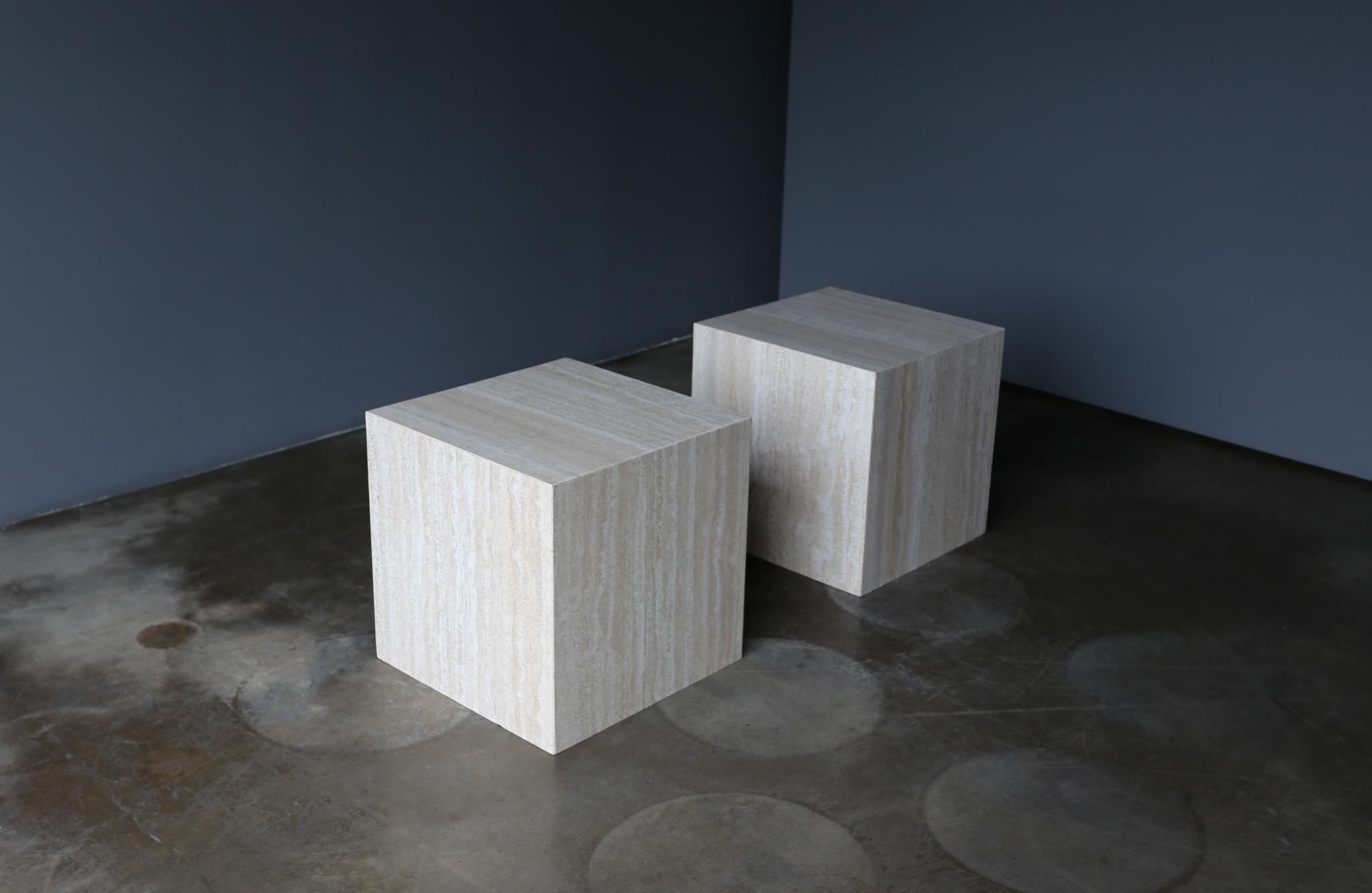 Travertine Cube Side Tables, c.1975 3