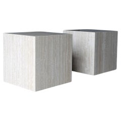 Used Travertine Cube Side Tables, c.1975