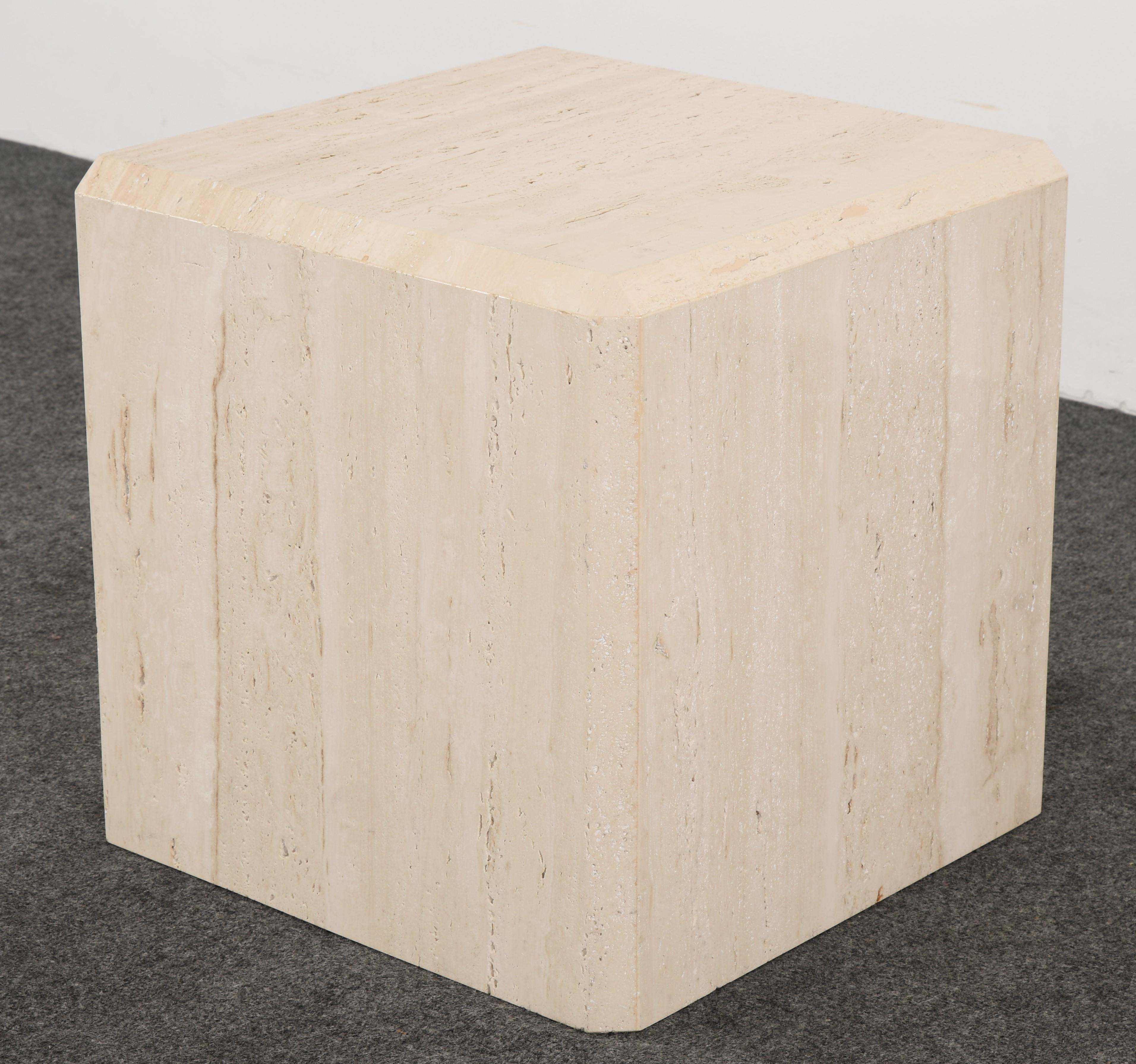 Minimalist Travertine Cube Table in the Manner of Kreiss, 1980s
