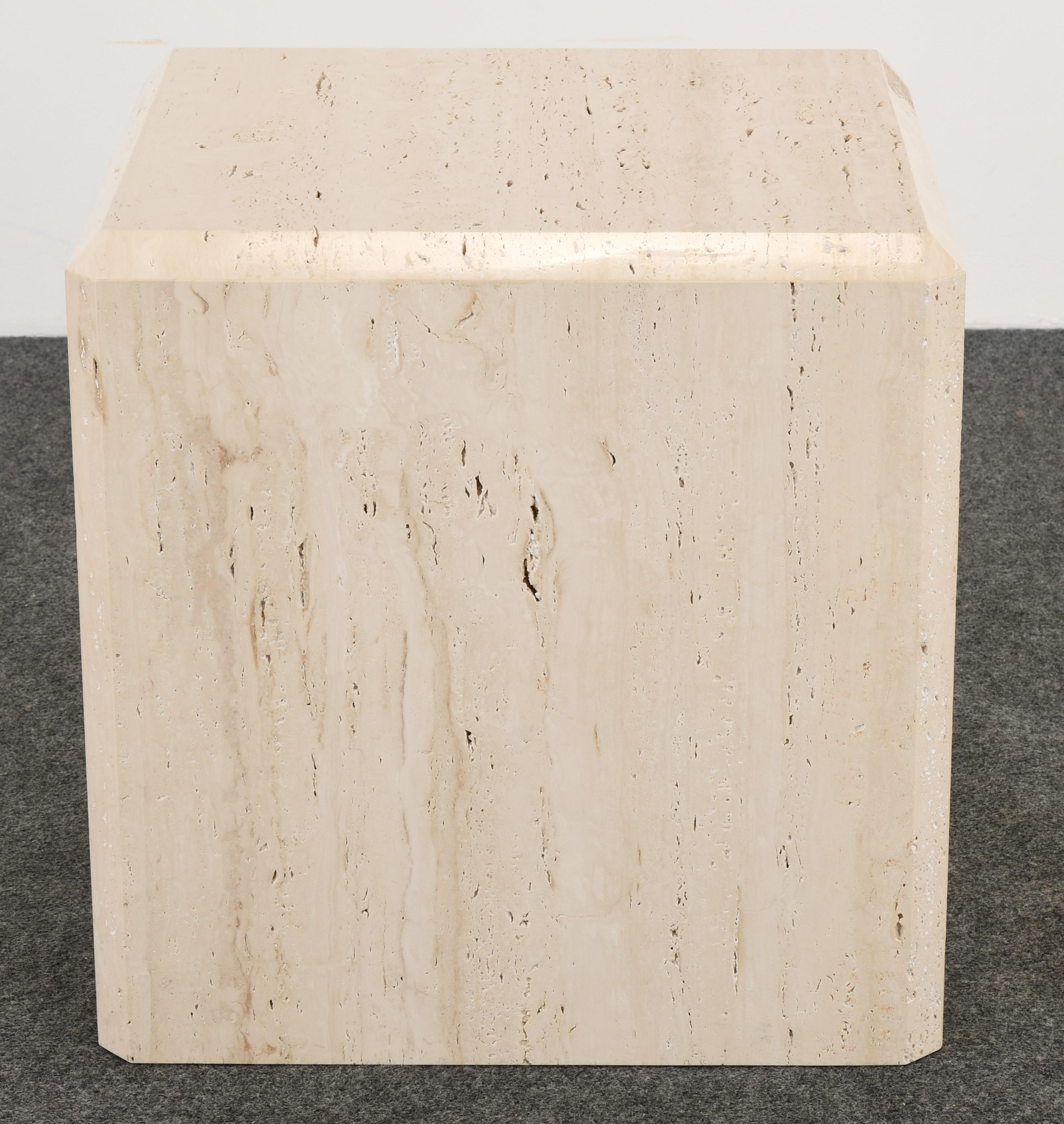 Travertine Cube Table in the Manner of Kreiss, 1980s In Good Condition In Hamburg, PA