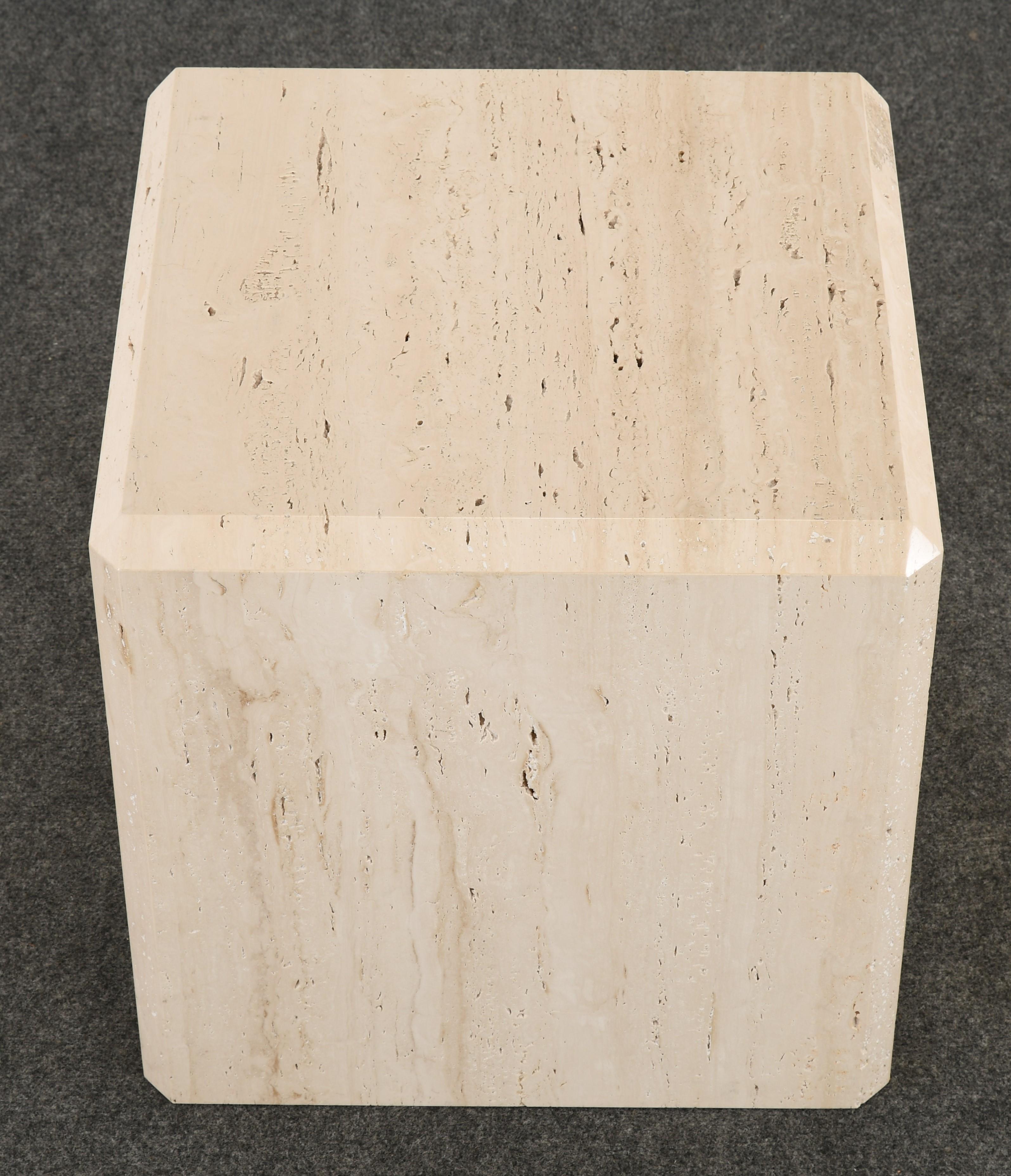 Late 20th Century Travertine Cube Table in the Manner of Kreiss, 1980s