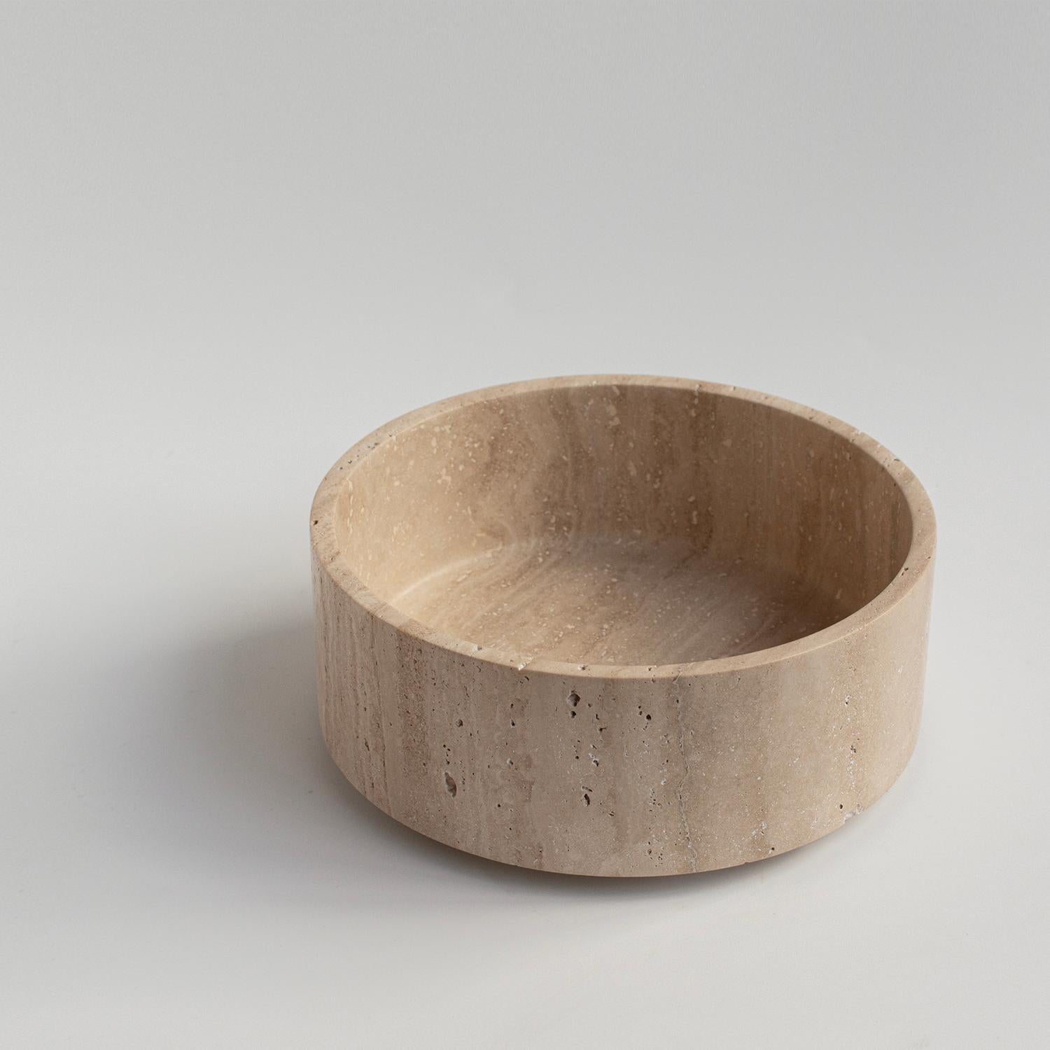 Hand-Crafted Travertine Cylinder Bowl For Sale