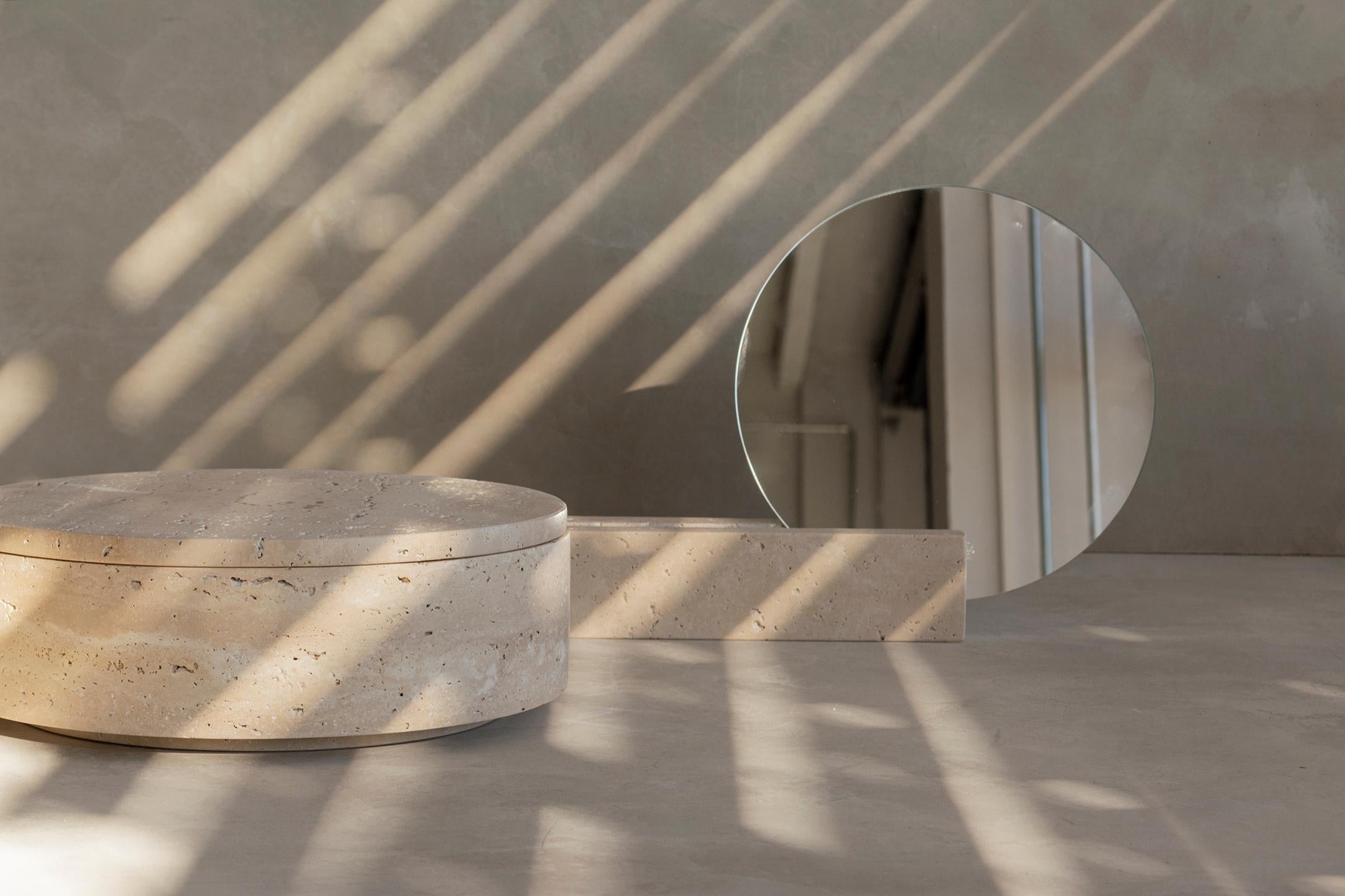 Dutch Travertine Cylinder Bowl with Lid For Sale