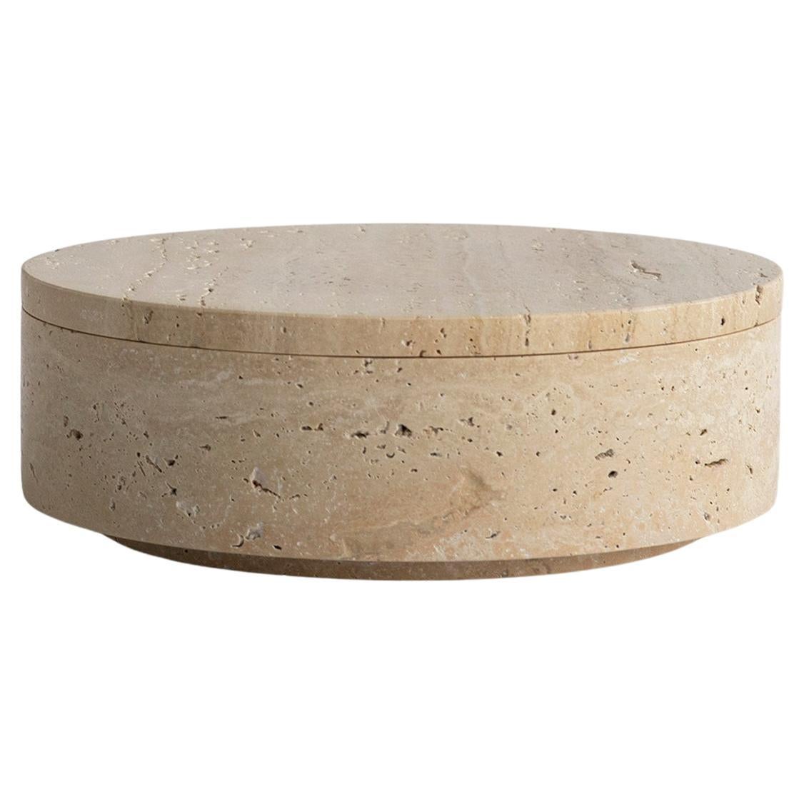 Travertine Cylinder Bowl with Lid For Sale