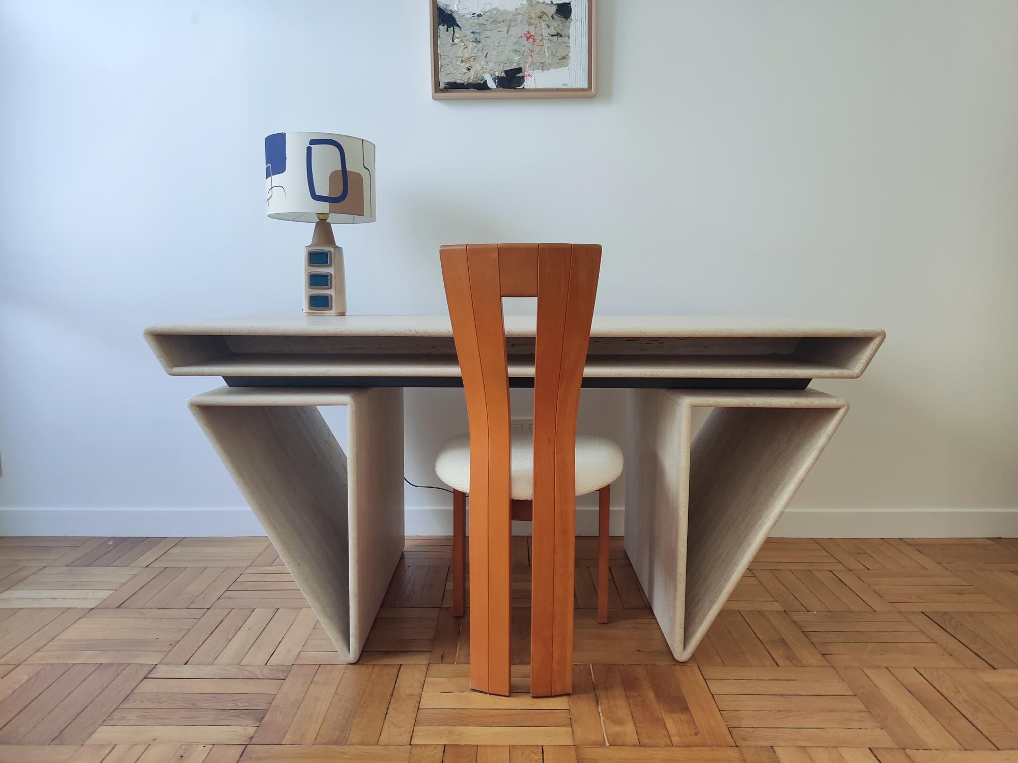 Futurist Travertine Desk - Claude Berraldacci  For Sale