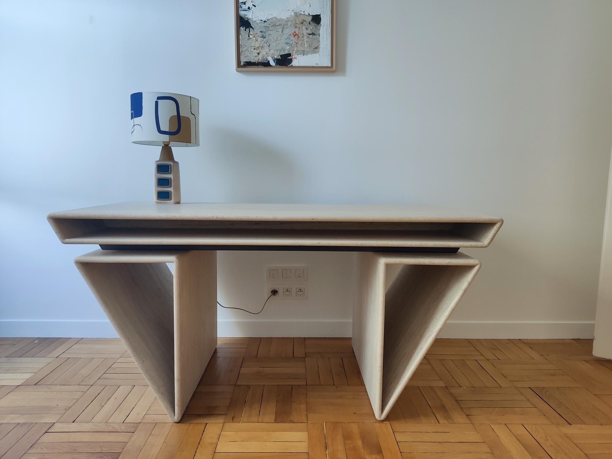 French Travertine Desk - Claude Berraldacci  For Sale