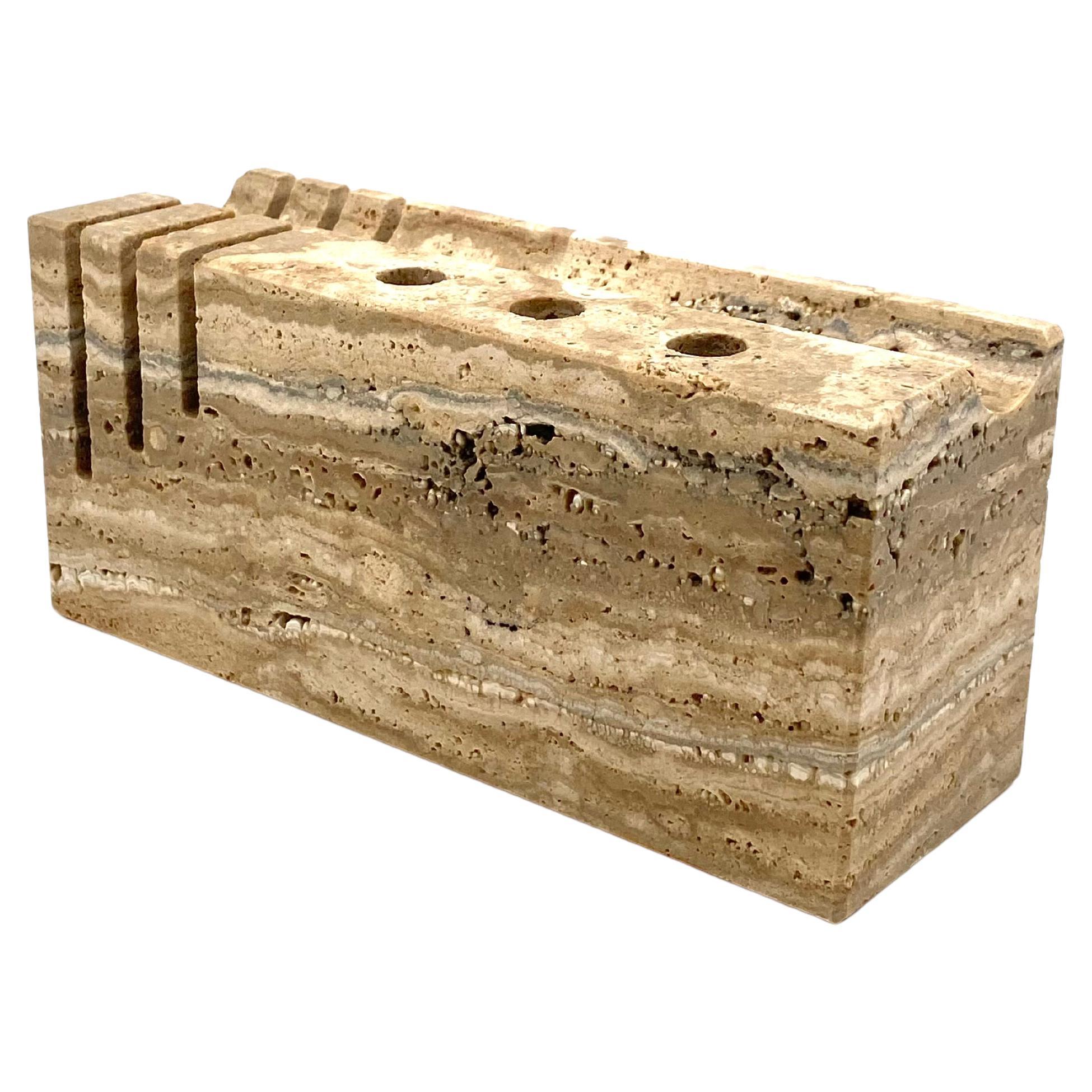 Travertine desk organizer, Fratelli Mannelli, Italy, 1970s For Sale