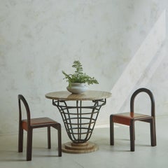 Travertine Dining or Entry Table with Iron Atrium Base, Germany 20th Century