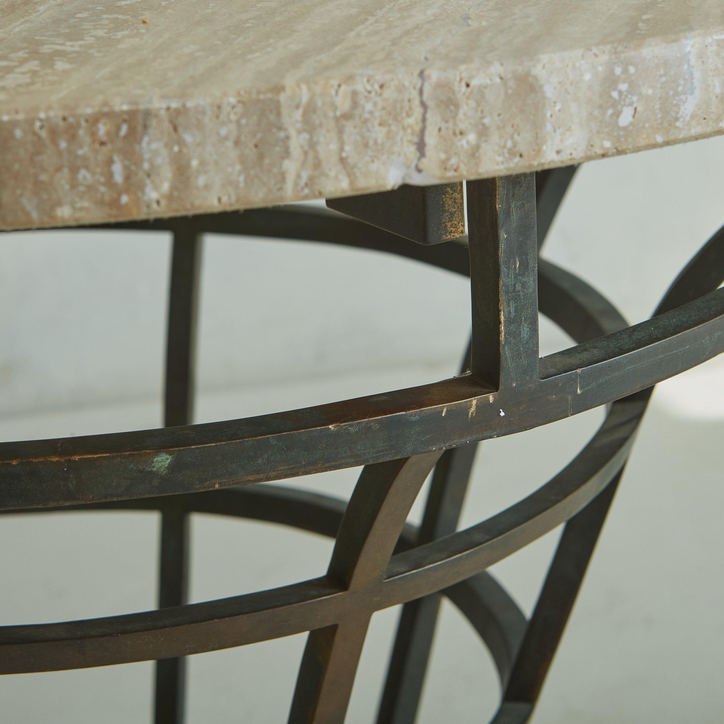 Travertine Dining or Entry Table with Iron Atrium Base, Germany 20th Century For Sale 4