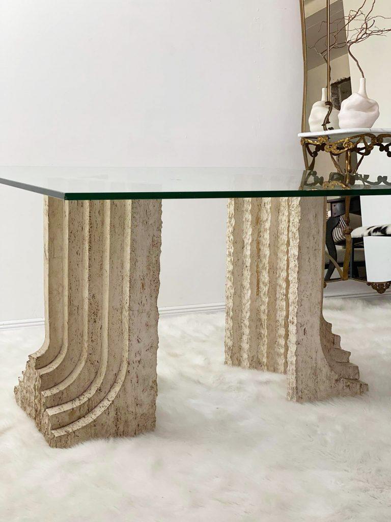 Travertine Dining Table Base by Designer Carlo Scarpa In Good Condition In Vilnius, LT