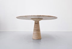 Mid-Century Modern Round Italian Travertine Dining Table by Angelo Mangiarotti