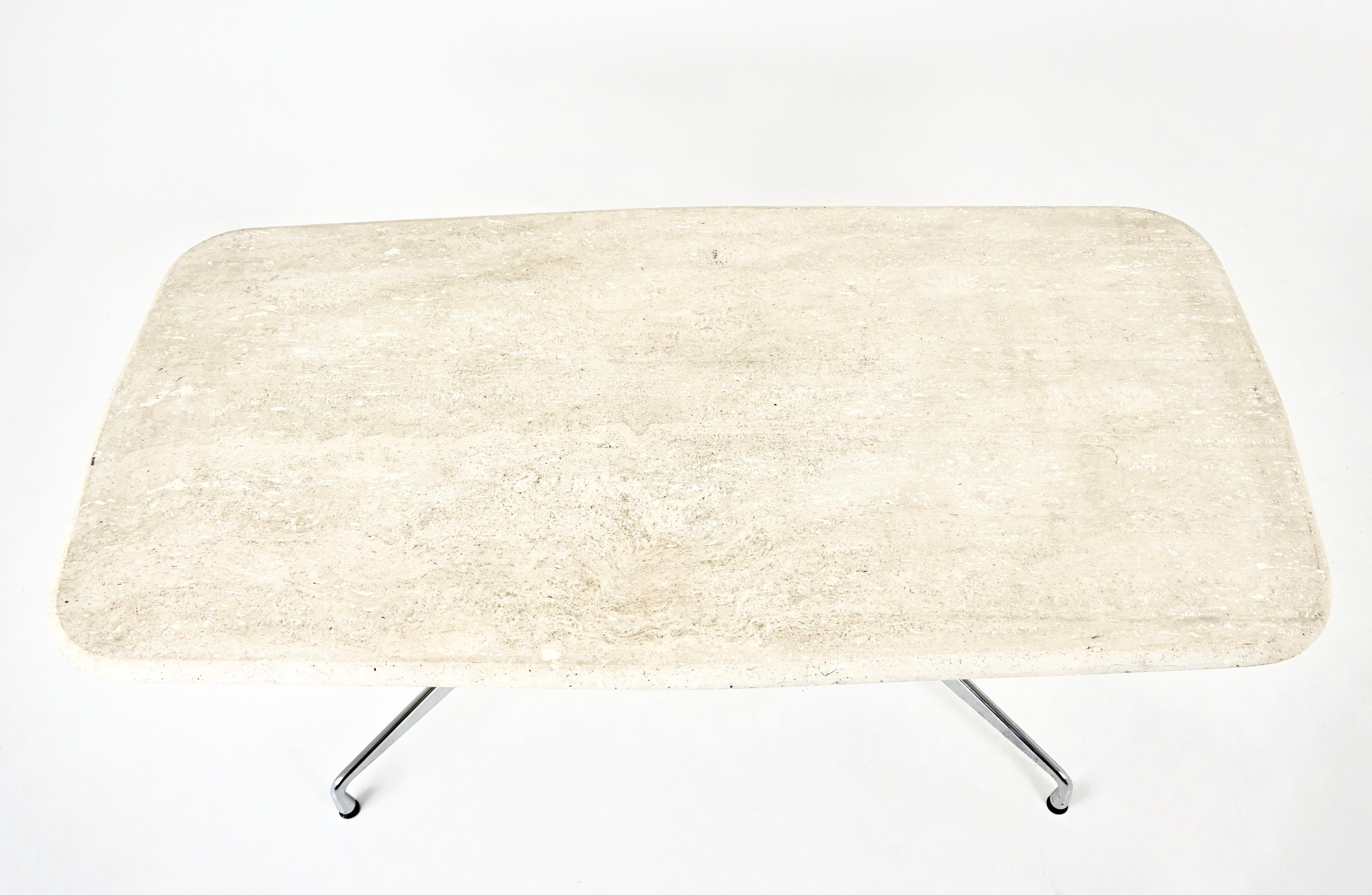 Fin du 20e siècle Table de salle à manger en travertin Charles & Ray Eames pour Vitra, 1970 en vente