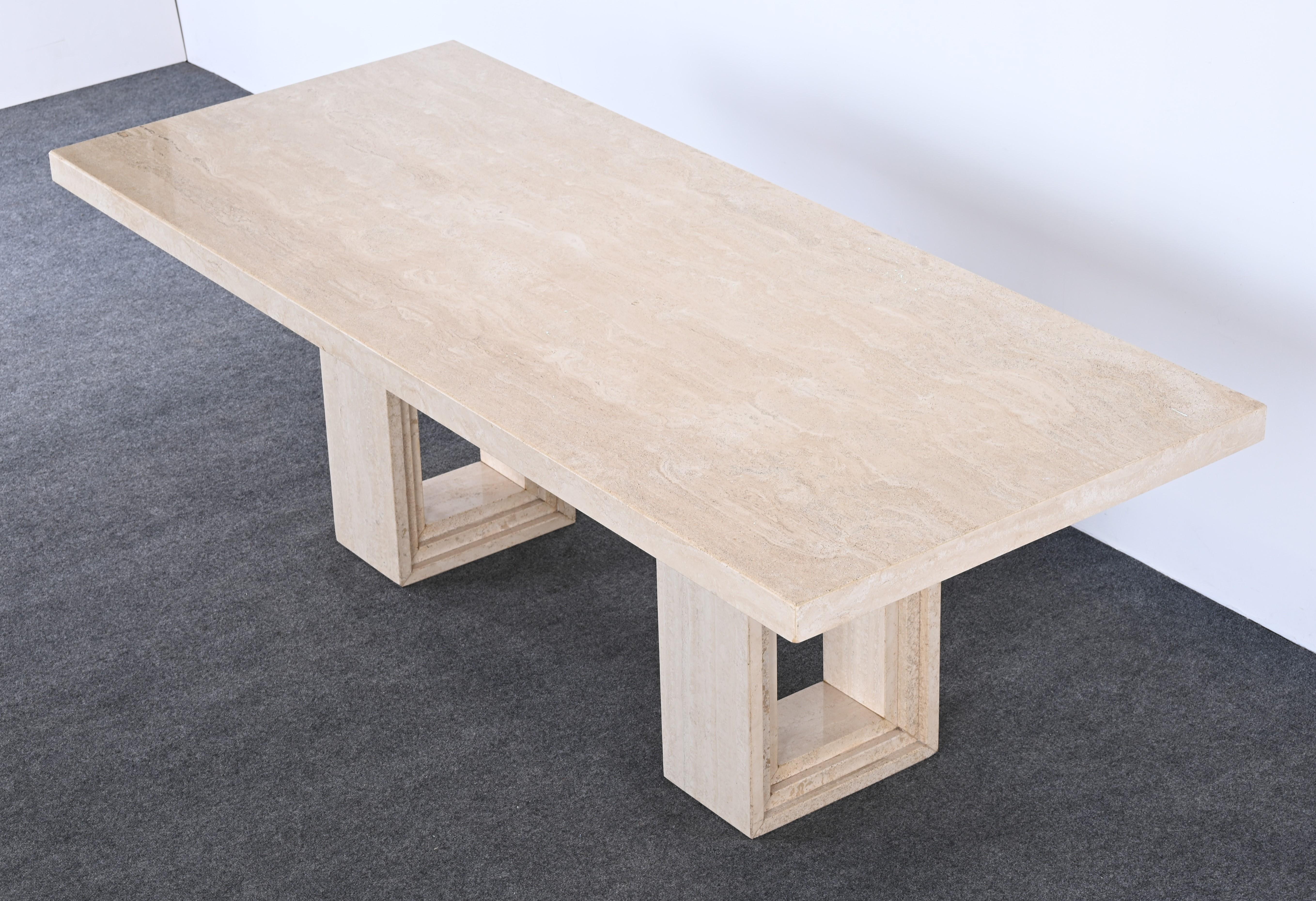 Travertine Dining Table / Desk by Ello, 1980s 3