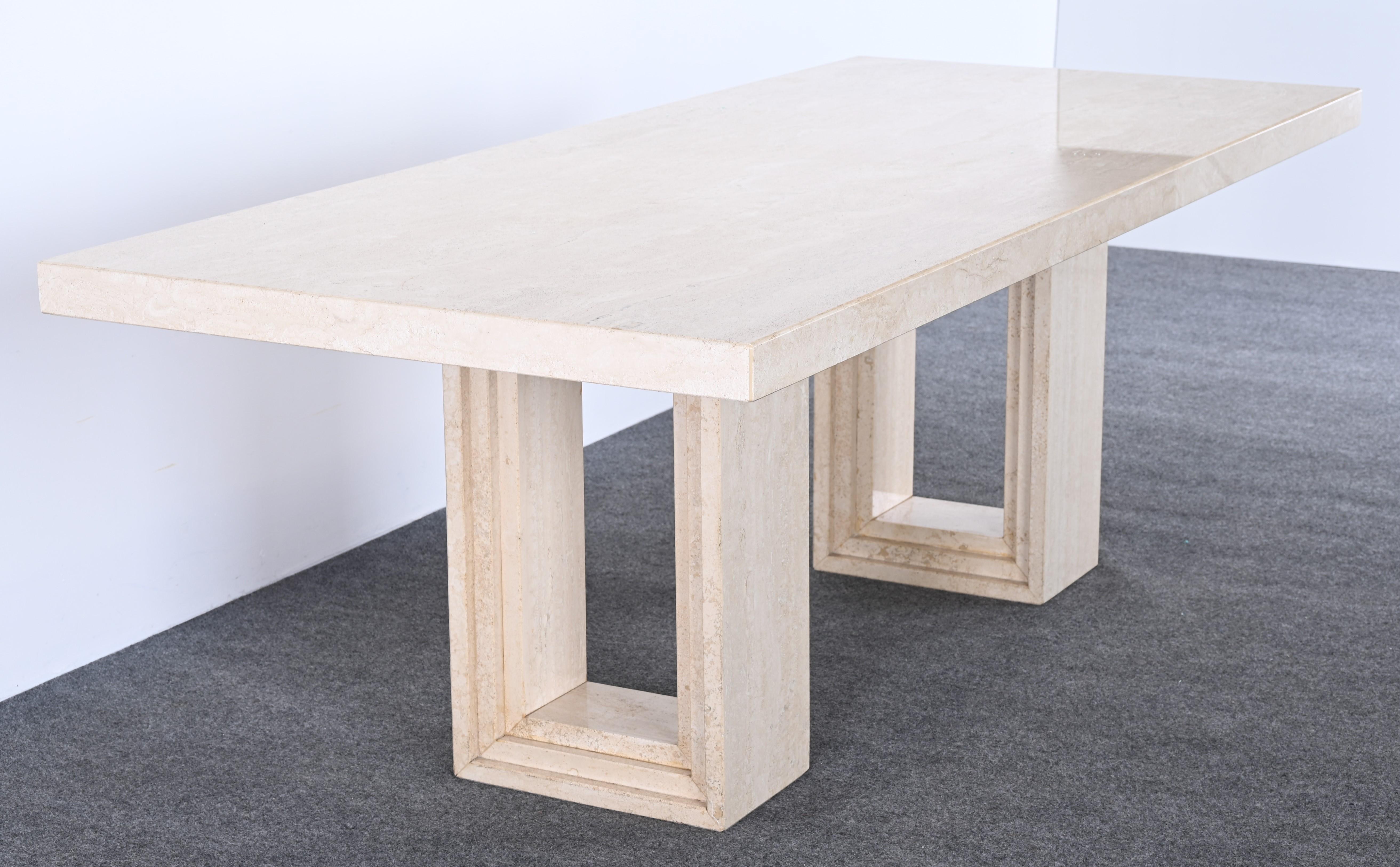 Travertine Dining Table / Desk by Ello, 1980s 6