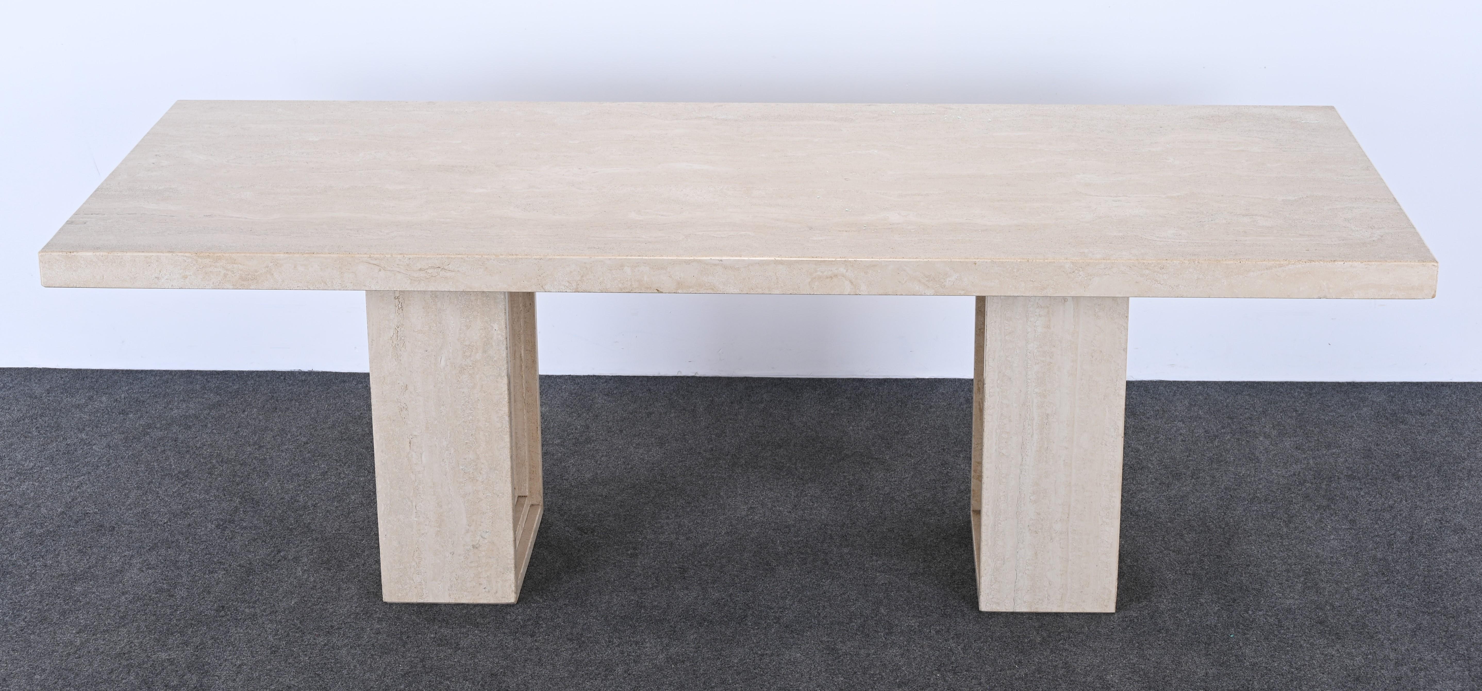 Mid-Century Modern Travertine Dining Table / Desk by Ello, 1980s