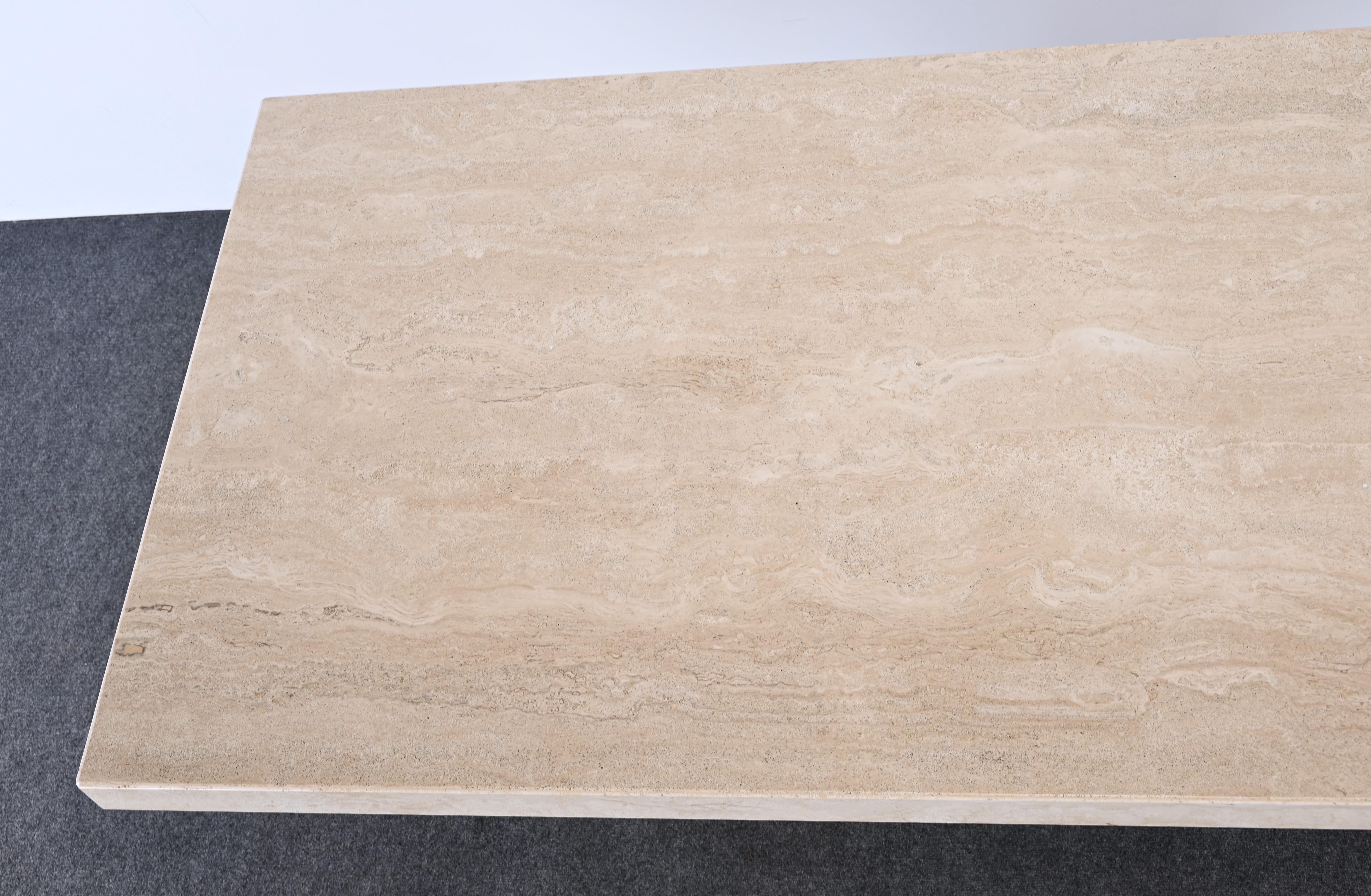 Travertine Dining Table / Desk by Ello, 1980s In Good Condition In Hamburg, PA