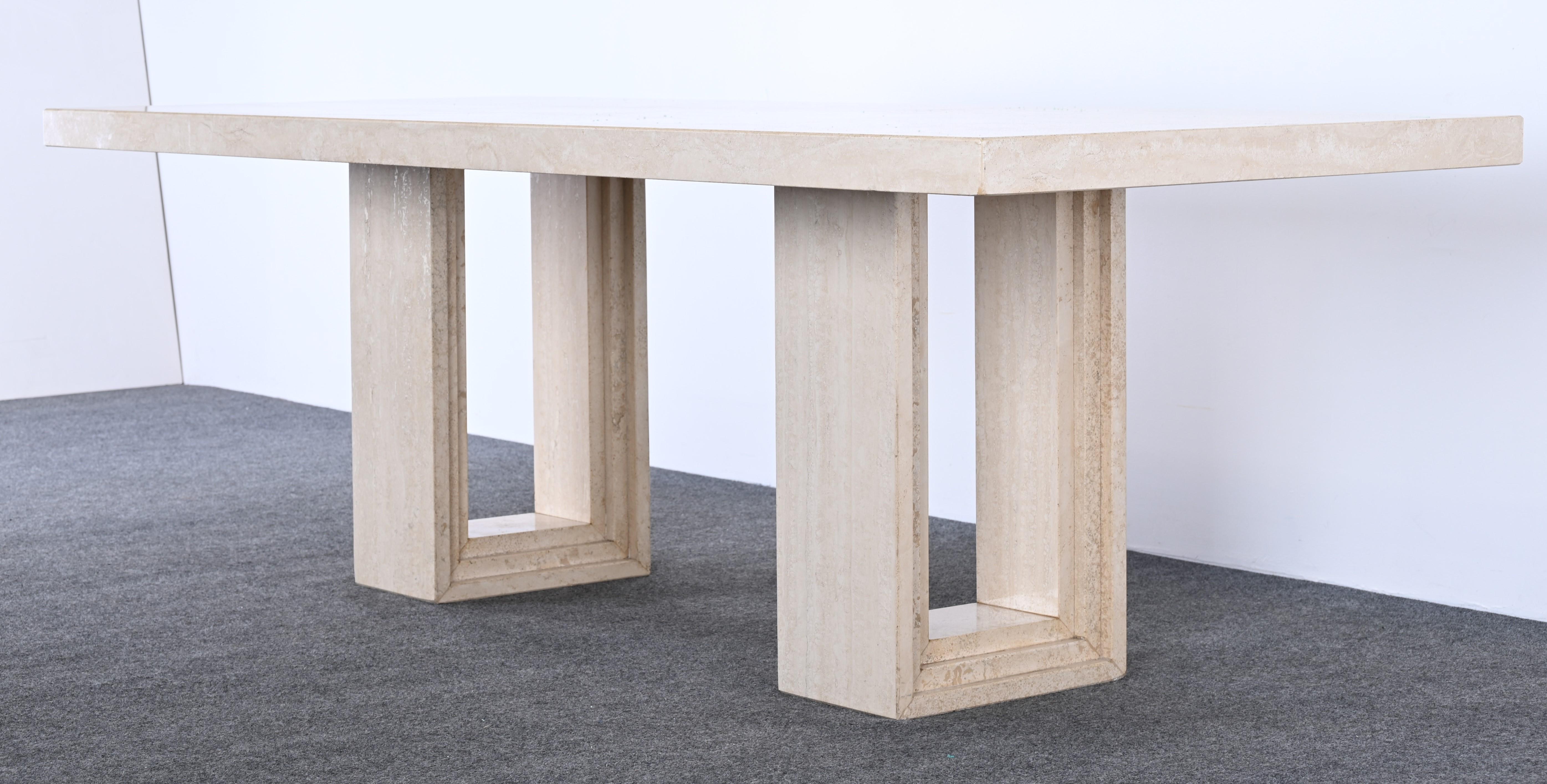 Travertine Dining Table / Desk by Ello, 1980s 1