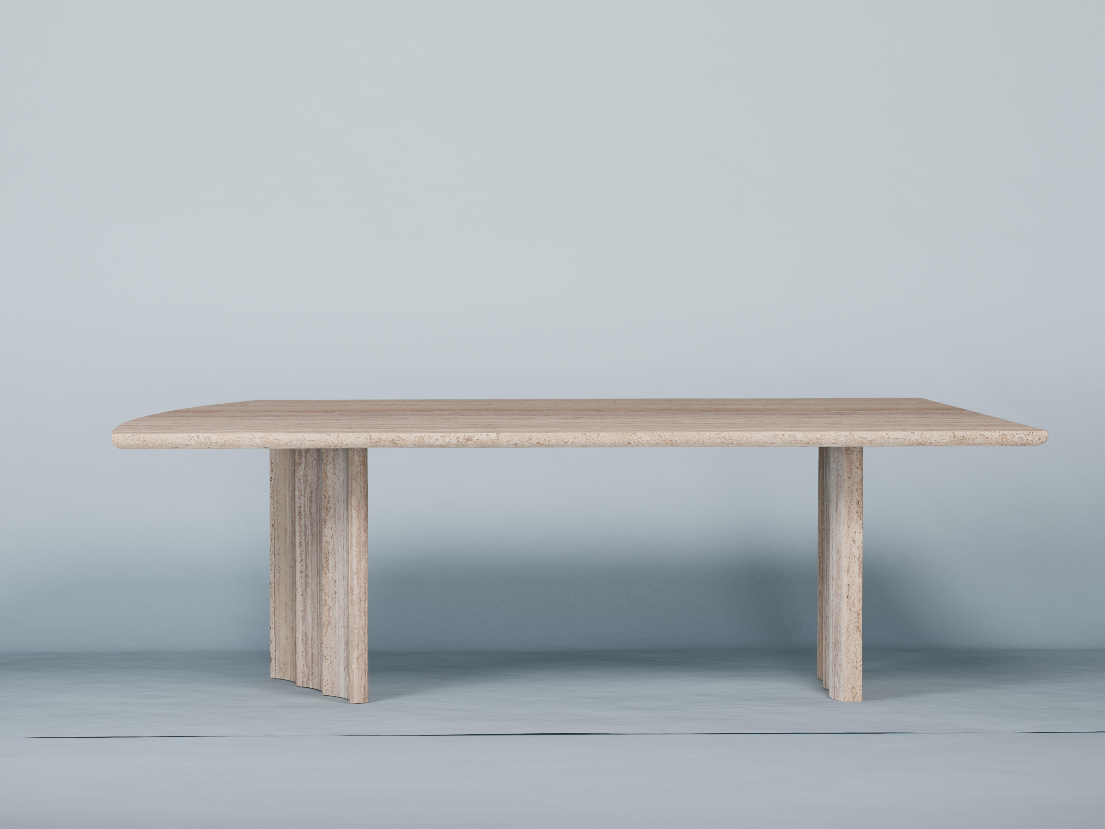 Travertine dining table by Tino Seubert
Dimensions: D 240 x W 100 x H 73 cm.
Materials: Travertine.

Tino Seubert
When he first made his now signature wicker and aluminium stools and benches in 2018 for a show at the Hepworth Gallery in