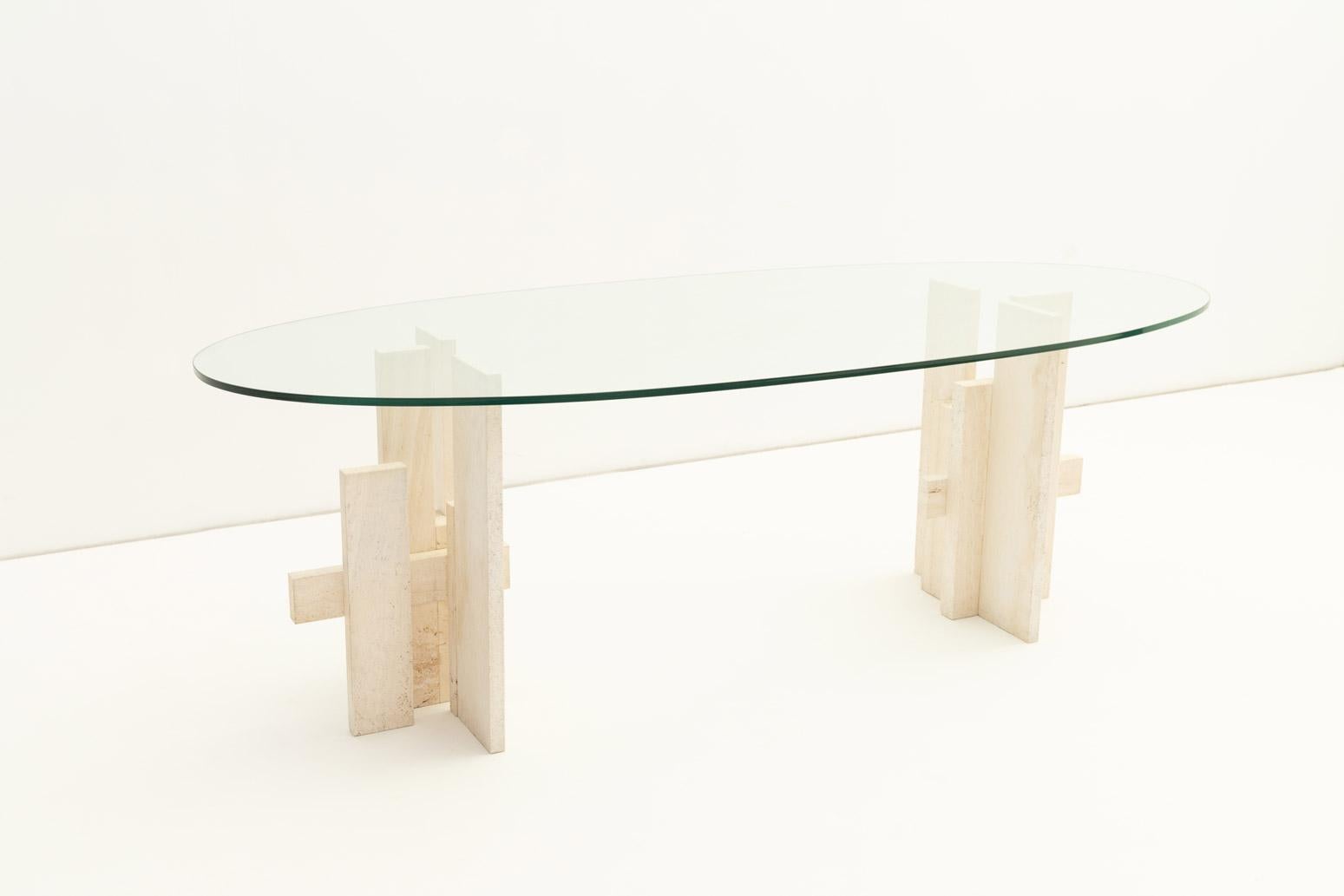 Table à manger en travertin de Willy Ballez, années 1970 en vente 5