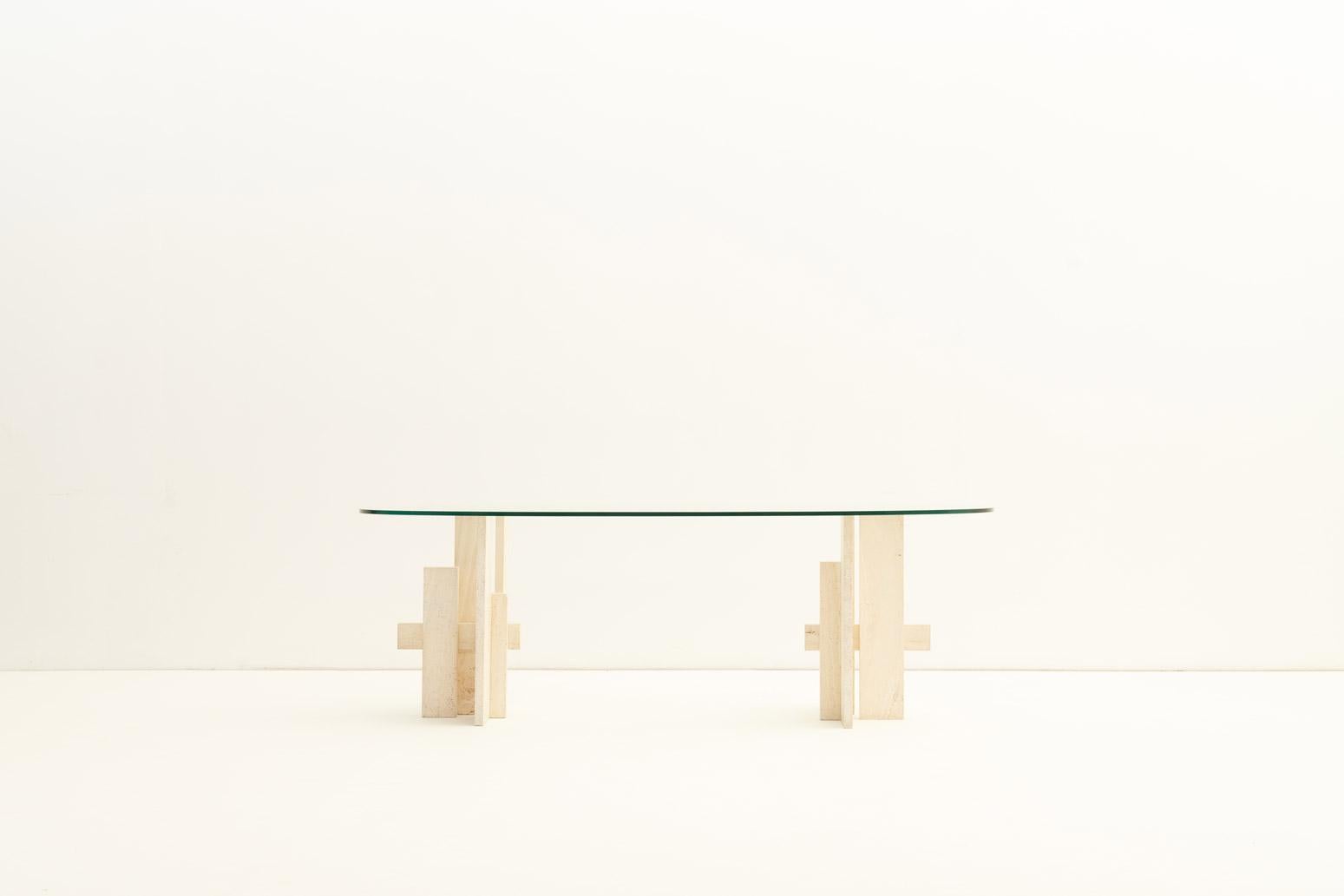 Table à manger en travertin de Willy Ballez, années 1970 en vente 6