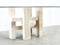 Travertine Dining Table by Willy Ballez, 1970s