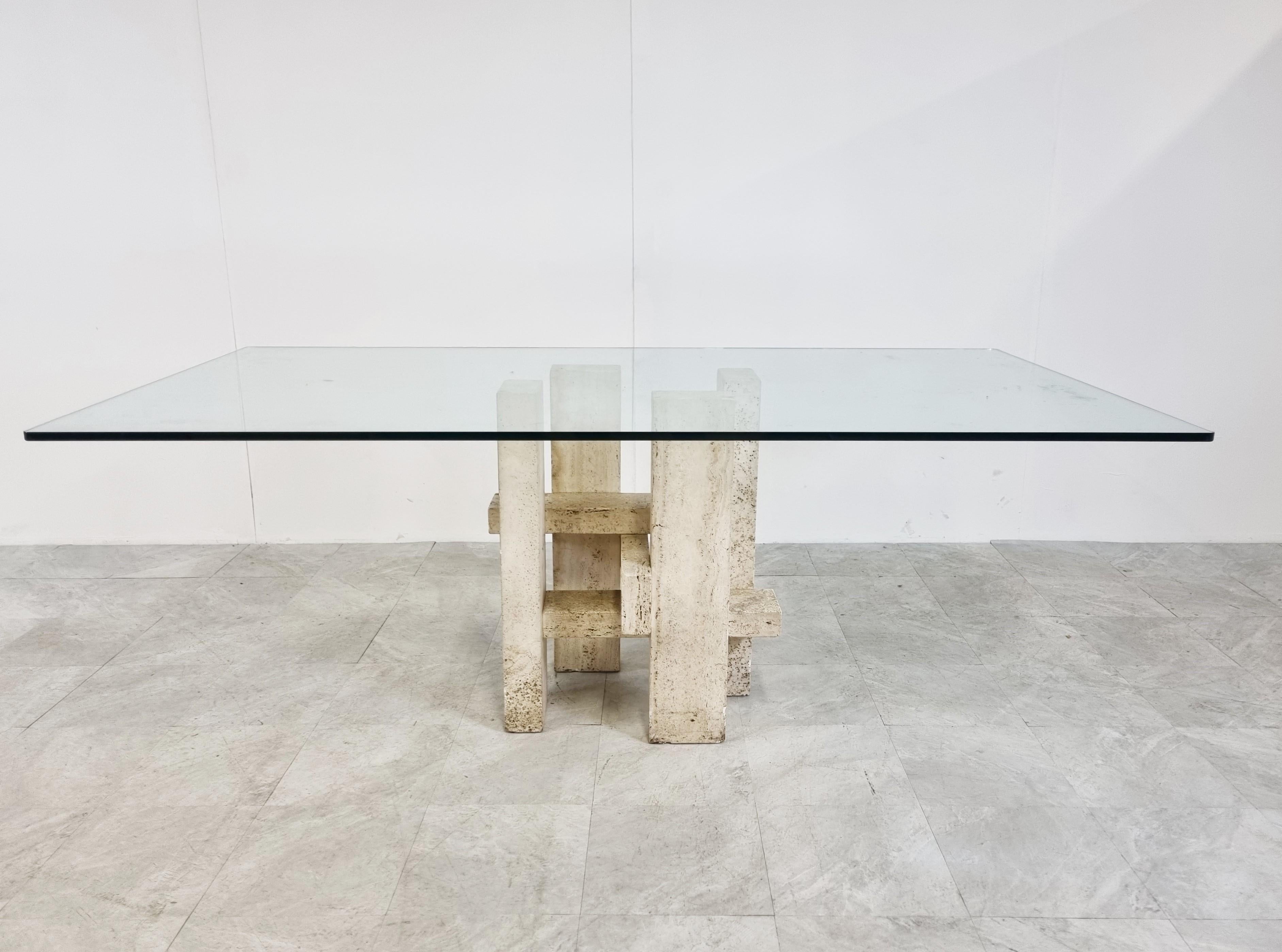 Brutalist Travertine Dining Table by Willy Ballez, 1970s