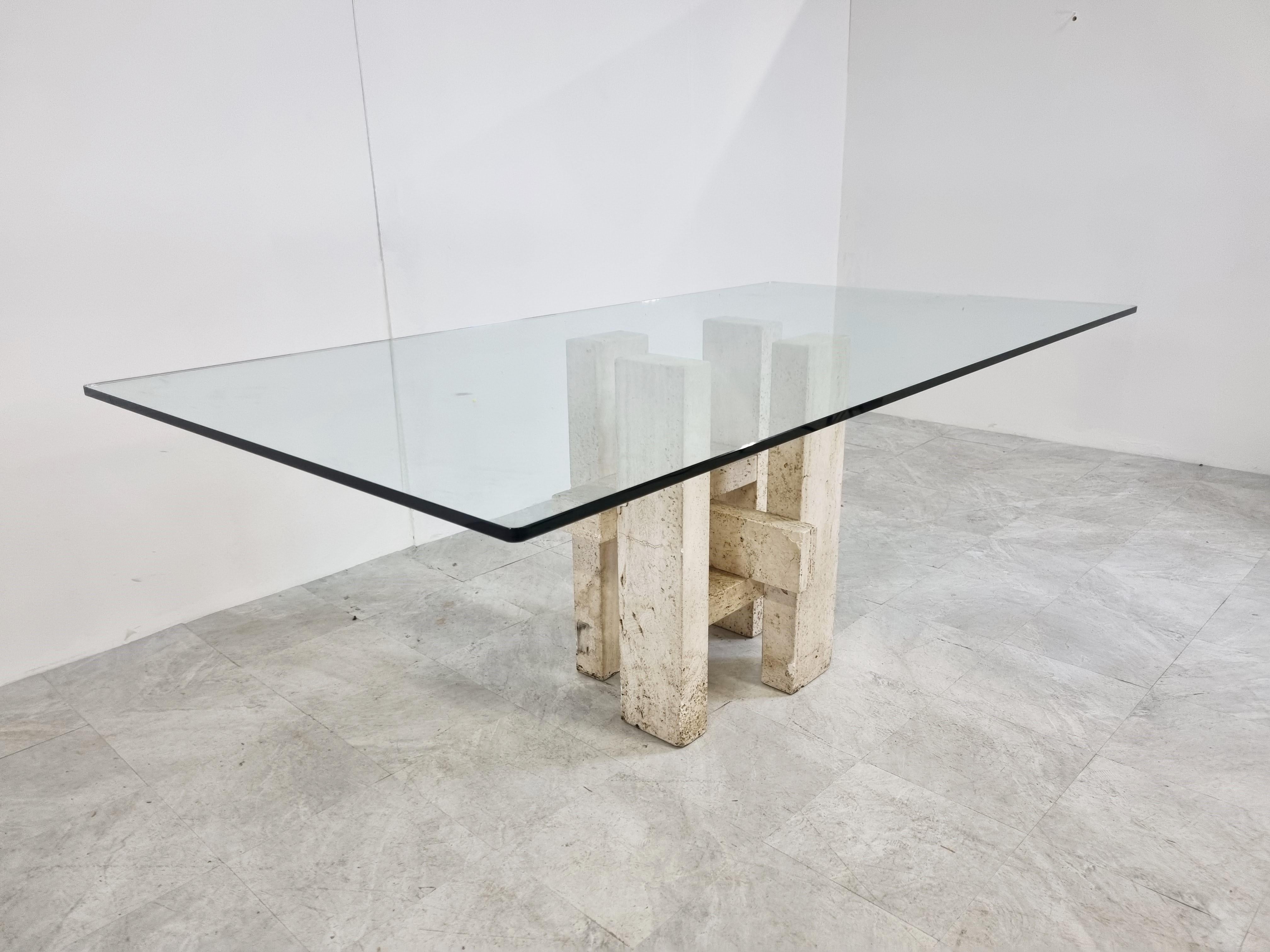 Belgian Travertine Dining Table by Willy Ballez, 1970s