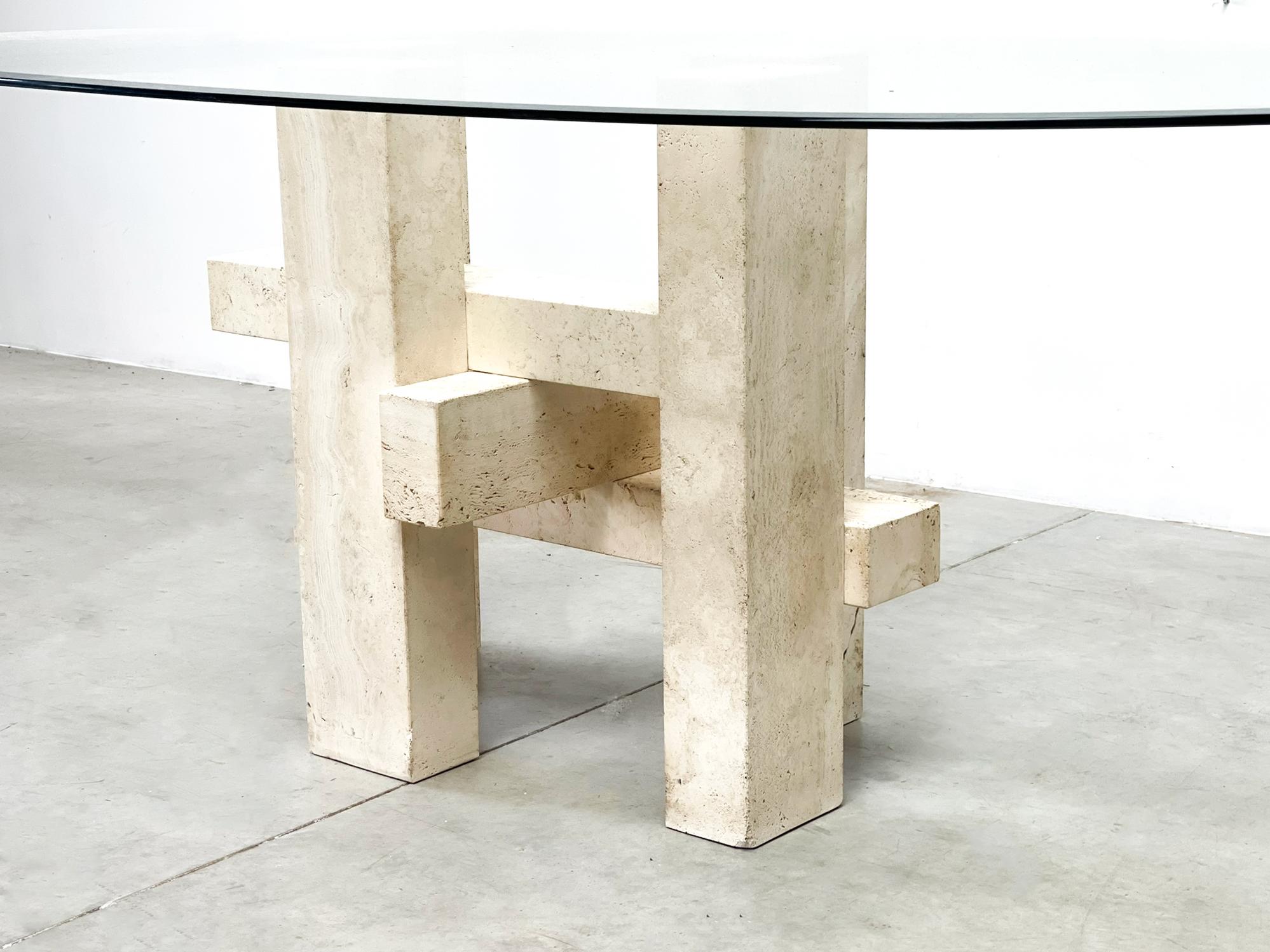 Belgian Travertine Dining Table by Willy Ballez, 1970s For Sale