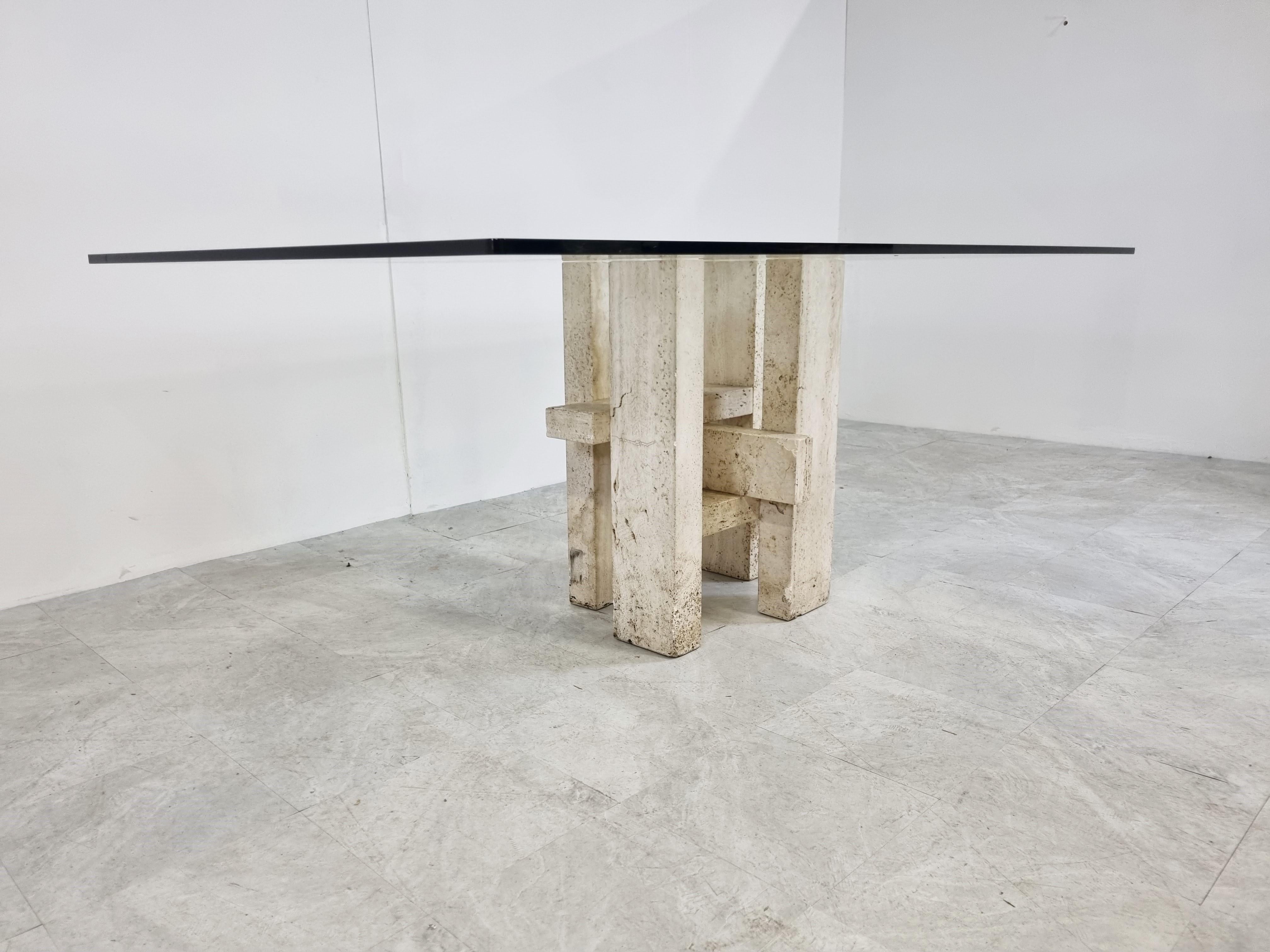 Travertine Dining Table by Willy Ballez, 1970s In Good Condition In HEVERLEE, BE
