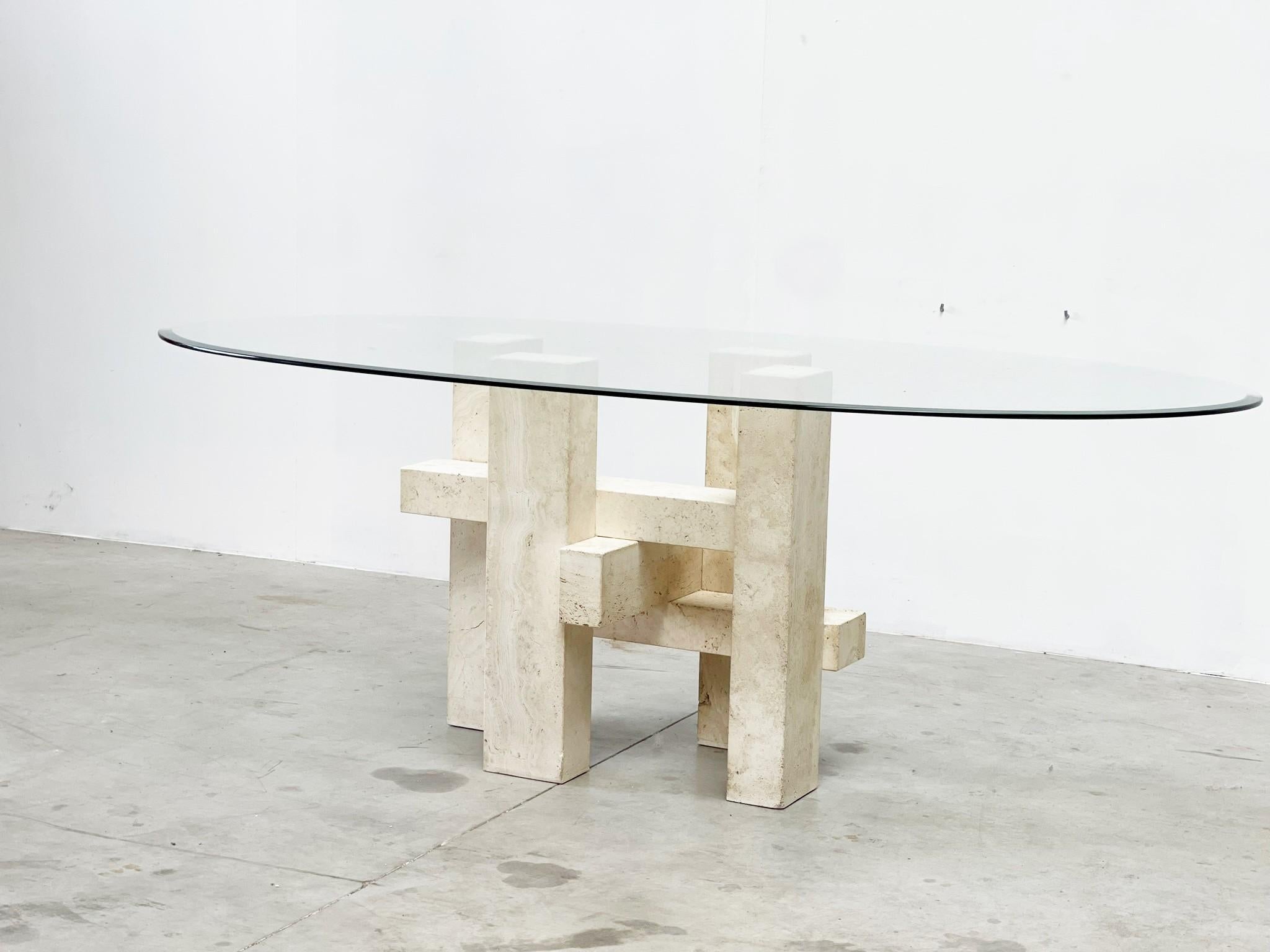Travertine Dining Table by Willy Ballez, 1970s In Good Condition For Sale In HEVERLEE, BE