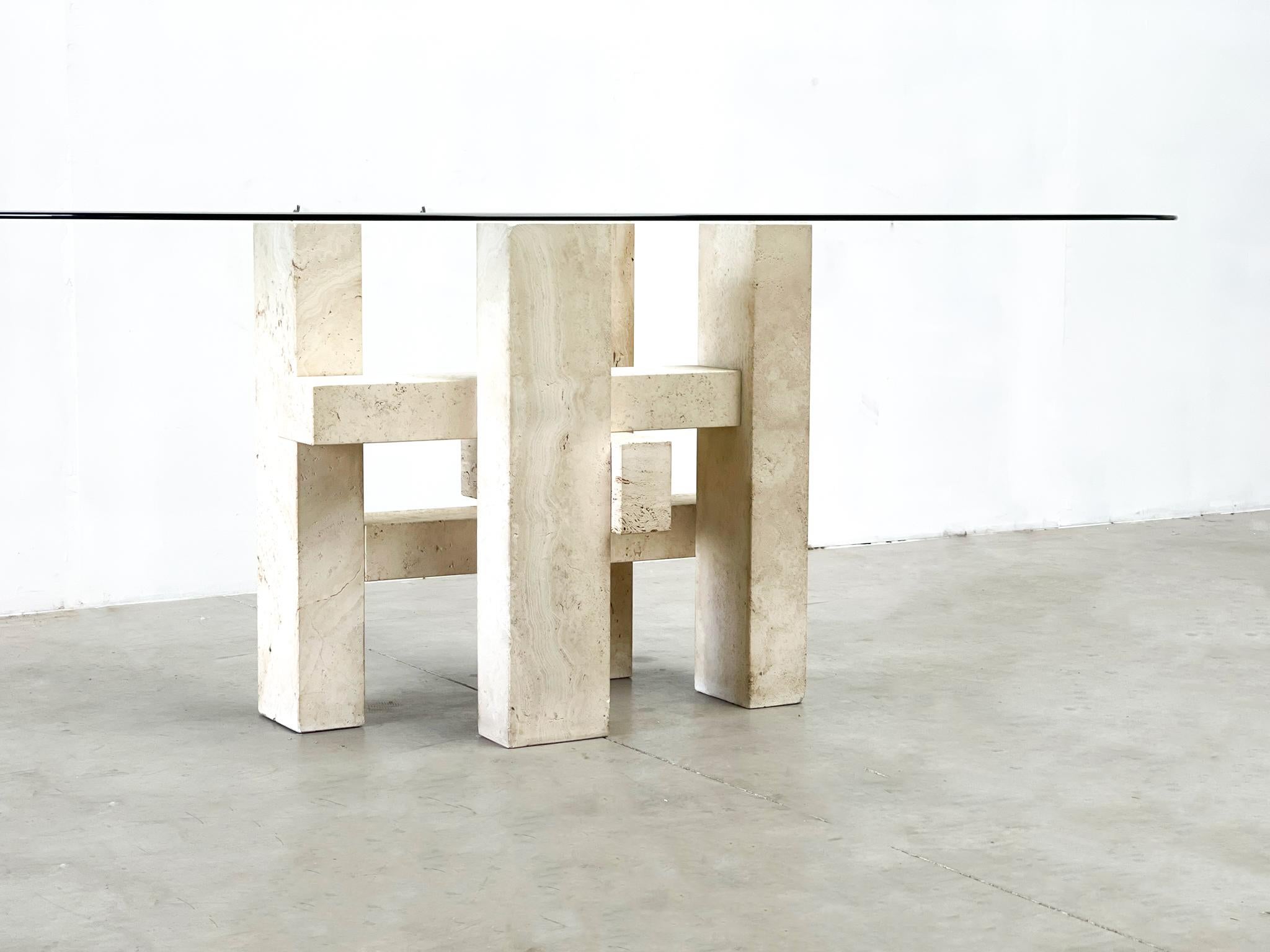 Late 20th Century Travertine Dining Table by Willy Ballez, 1970s For Sale