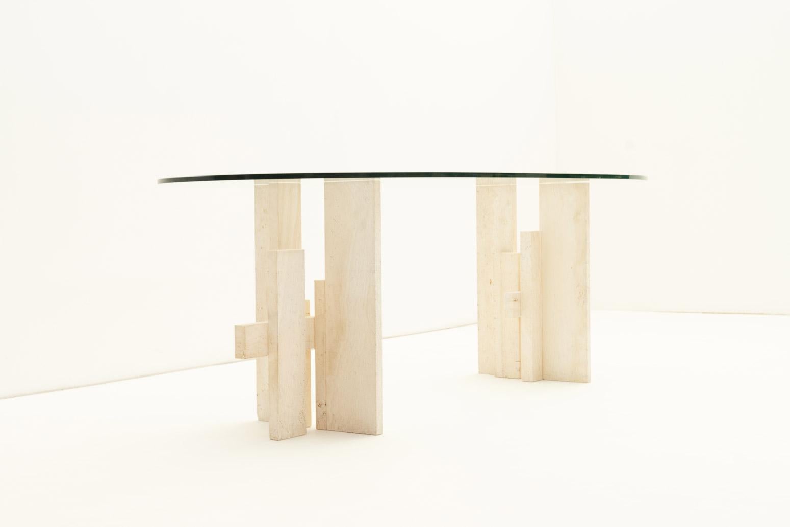 Verre Table à manger en travertin de Willy Ballez, années 1970 en vente