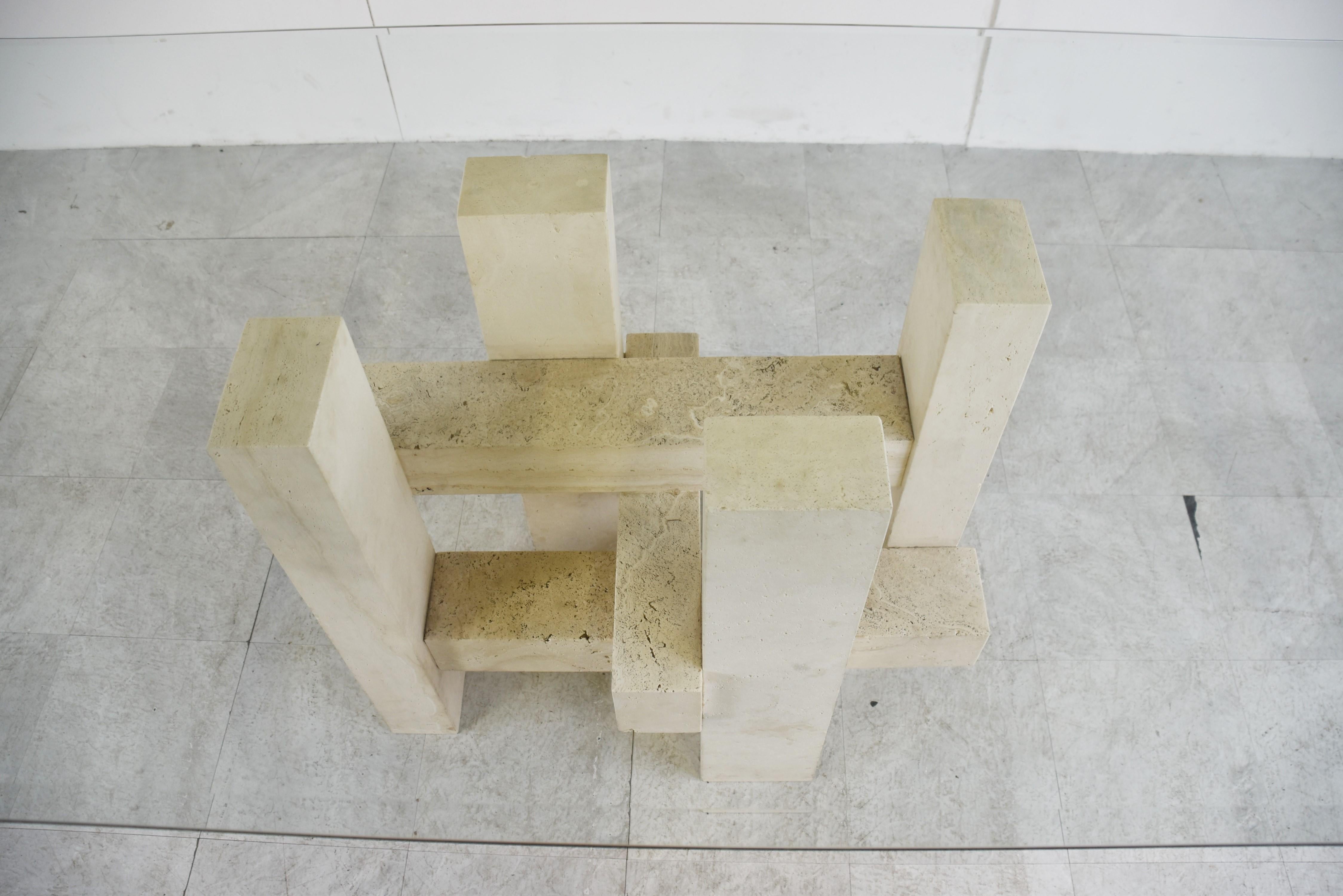 Glass Travertine Dining Table by Willy Ballez, 1970s