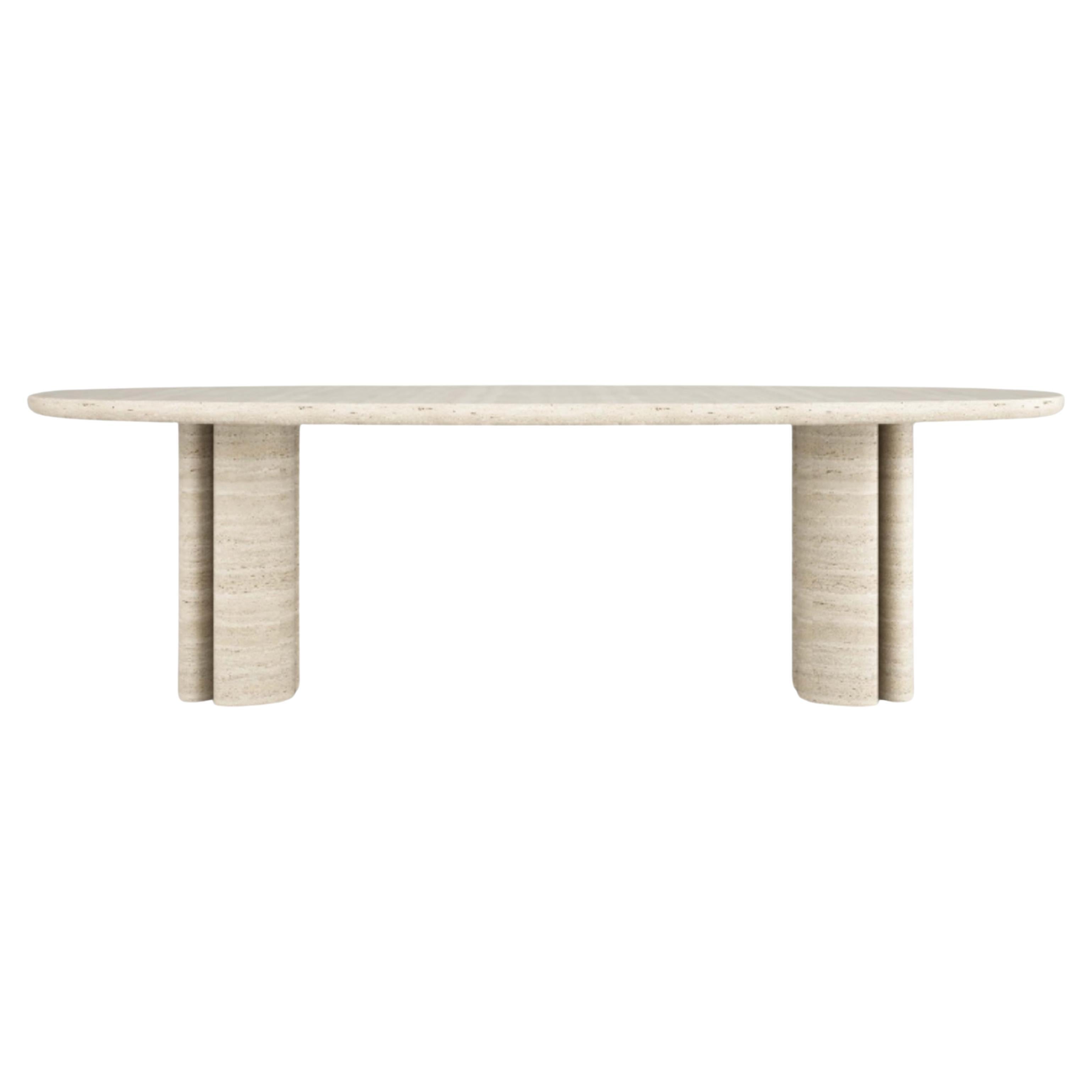 Travertine Dining table in Oval Shape with Solid Legs For Sale