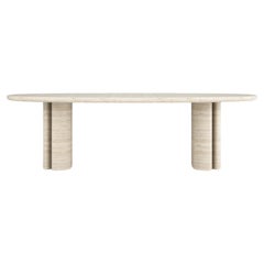 Travertine Dining table in Oval Shape with Solid Legs