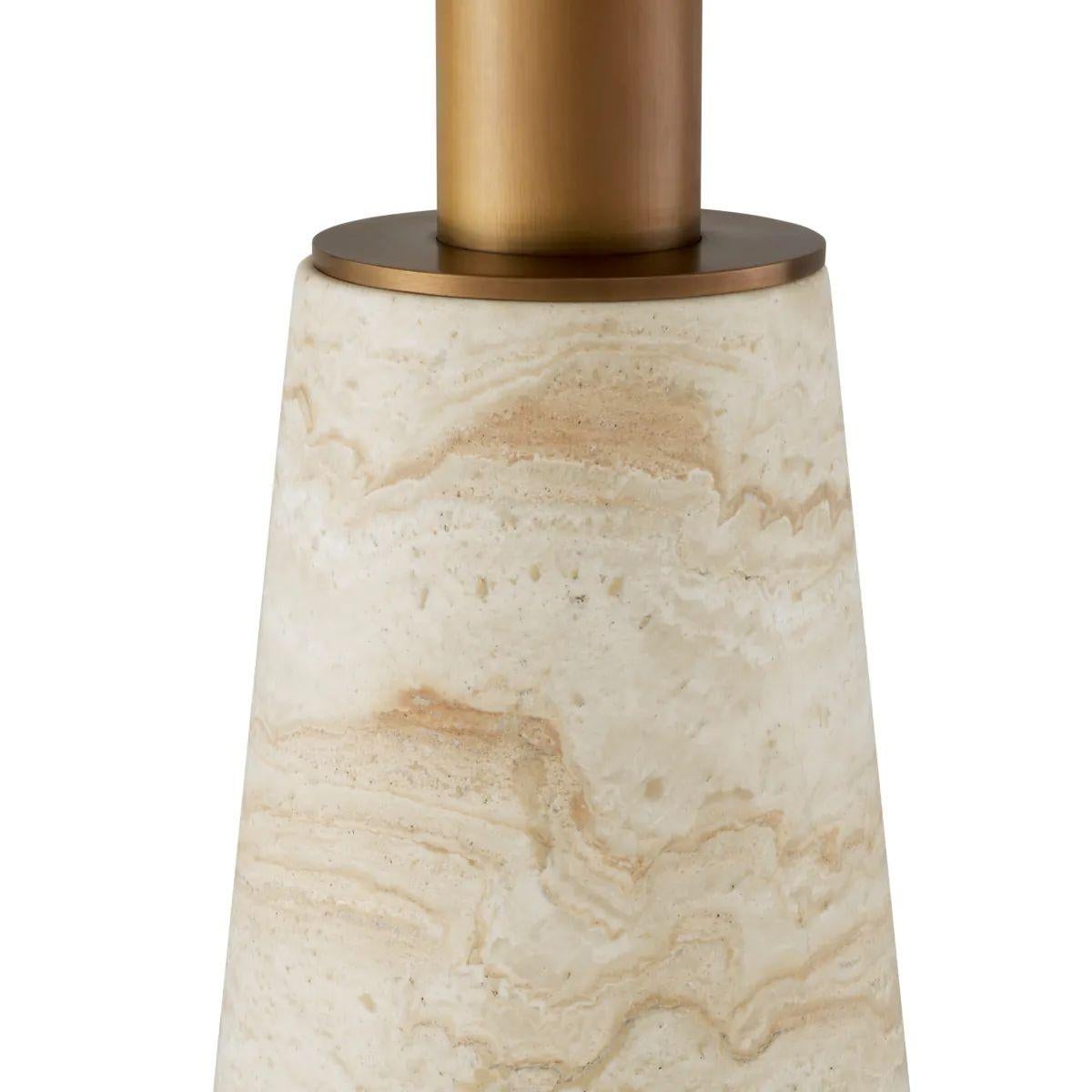 Pierre Table de salle à manger en travertin - Design rond avec finition en laiton brossé en vente