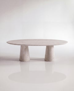 Table de salle à manger en travertin avec pieds coniques, table ellipses en pierre travertin massif